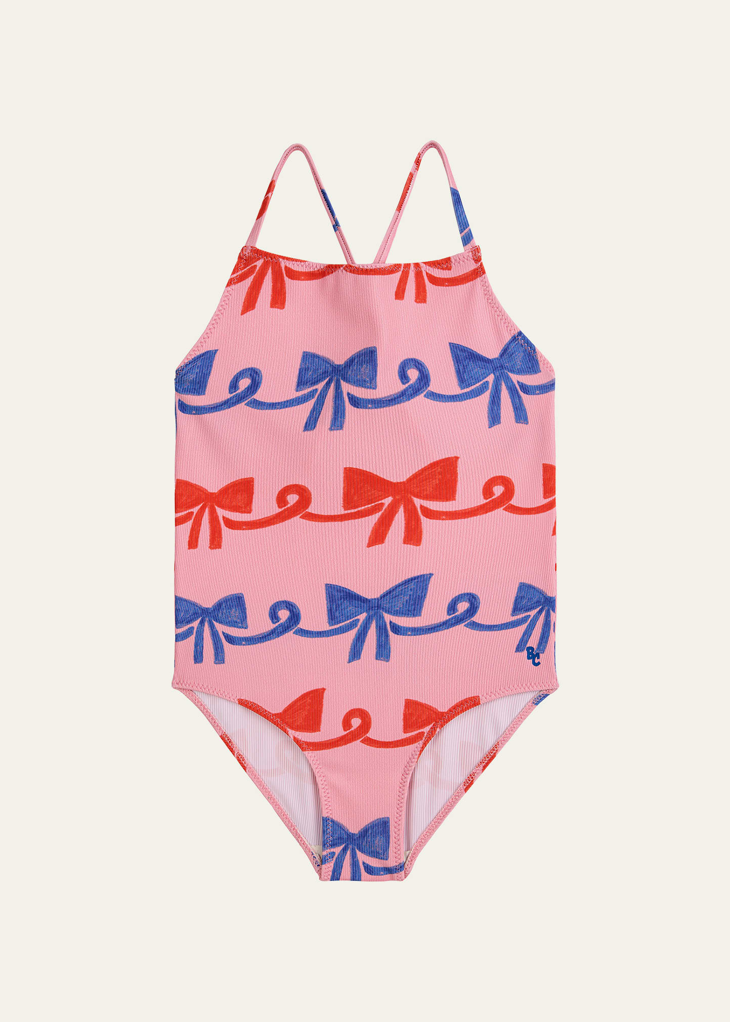 Girl's Ribbon Bow Cross-Back One-Piece Swimsuit, Size 4-13