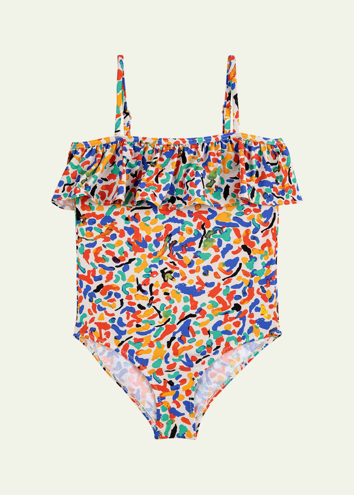 Girl's Confetti Allover Flounce Swimsuit, Size 2-13