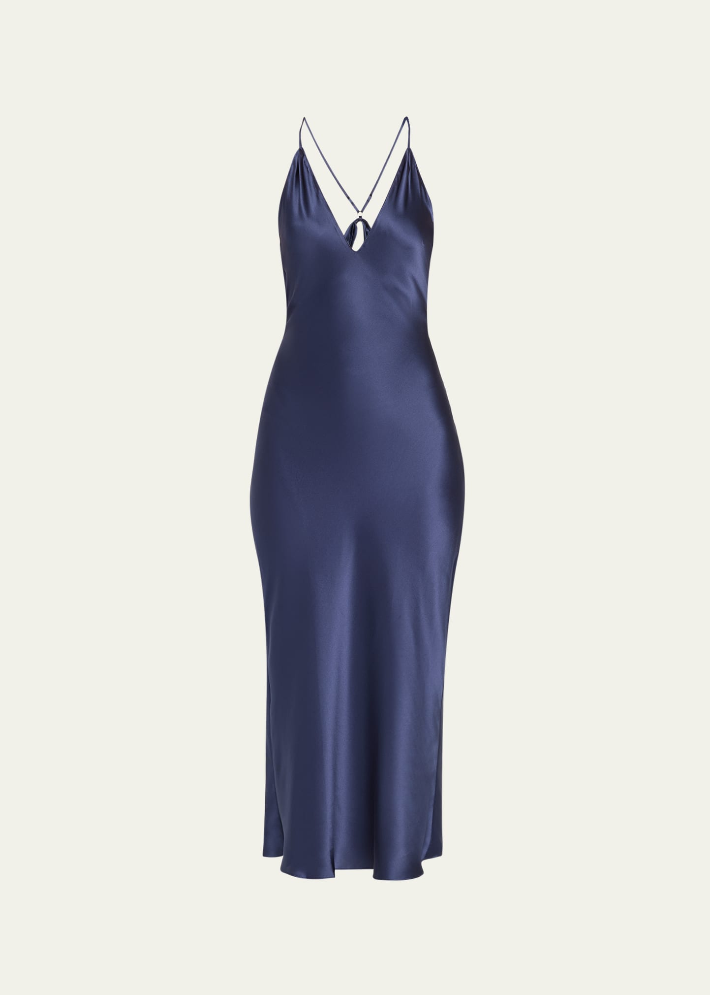 Shop Josie Natori Key Essentials Open-back Silk Maxi Nightgown In Midnight Navy
