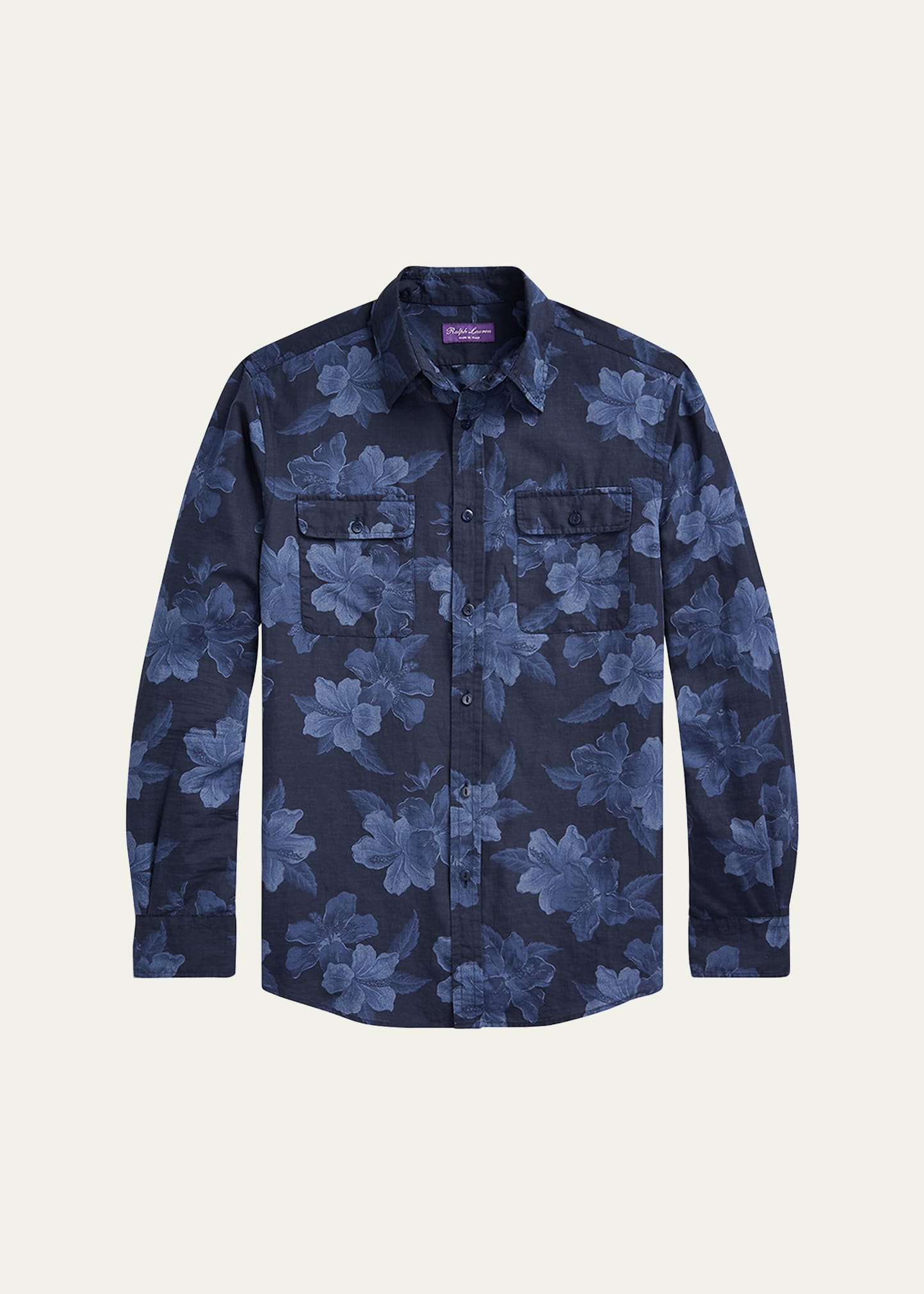 Ralph Lauren Purple Label Men's Hibiscus-print Sport Shirt In Navy
