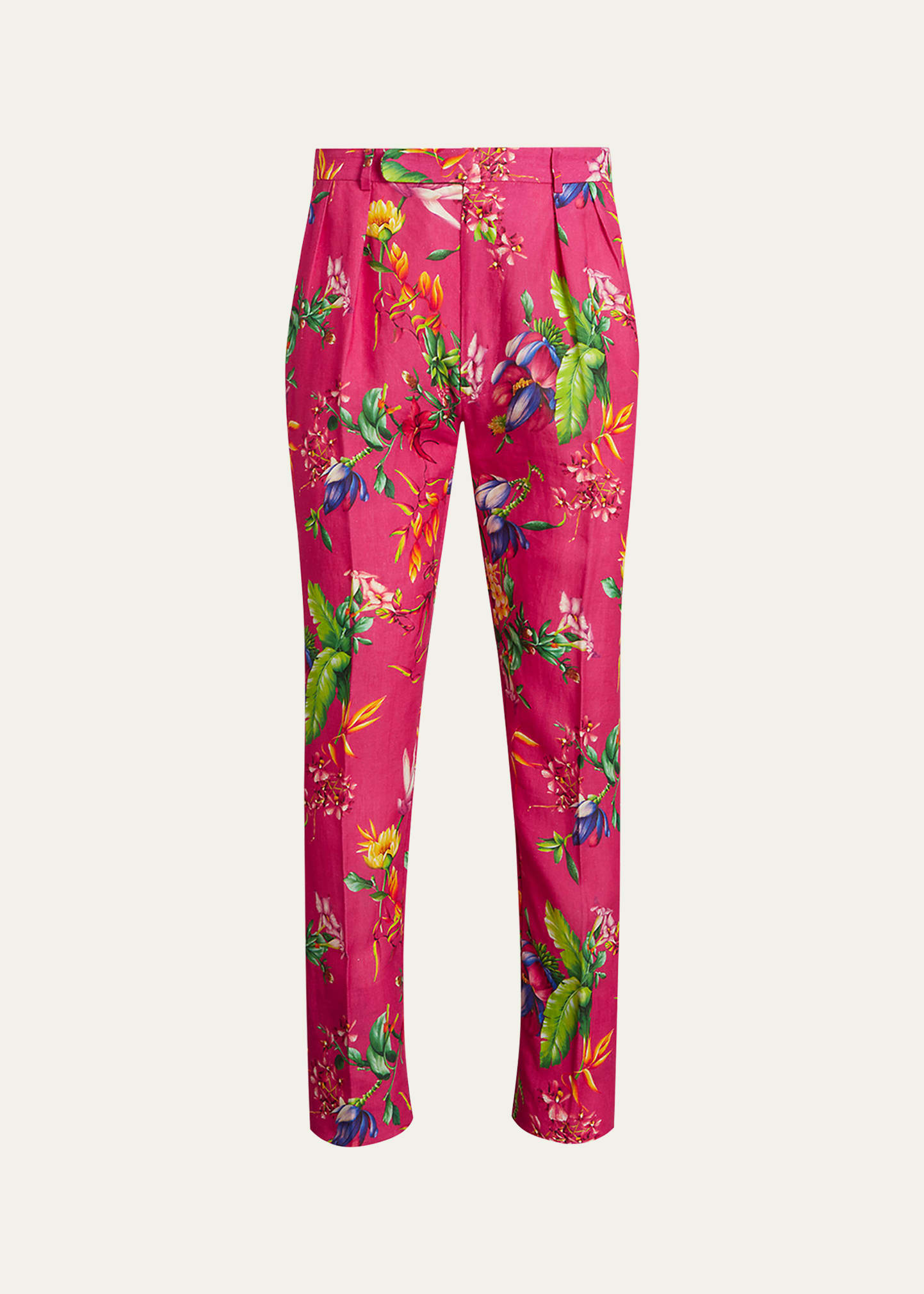 Shop Ralph Lauren Purple Label Men's Botanical Print Linen Trousers In Pink Multi