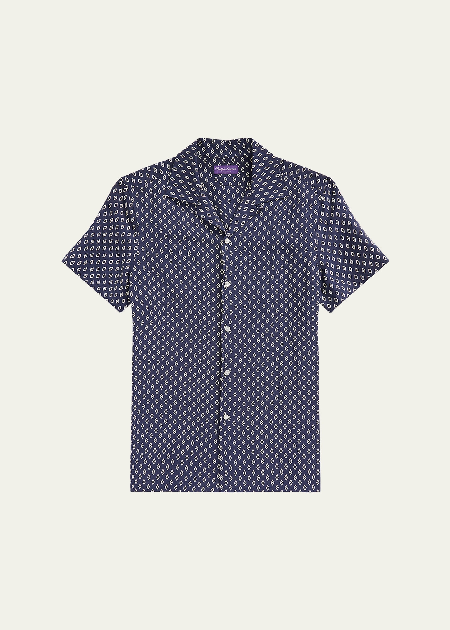 Shop Ralph Lauren Purple Label Men's Diamond-print Linen And Silk Camp Shirt In Navy