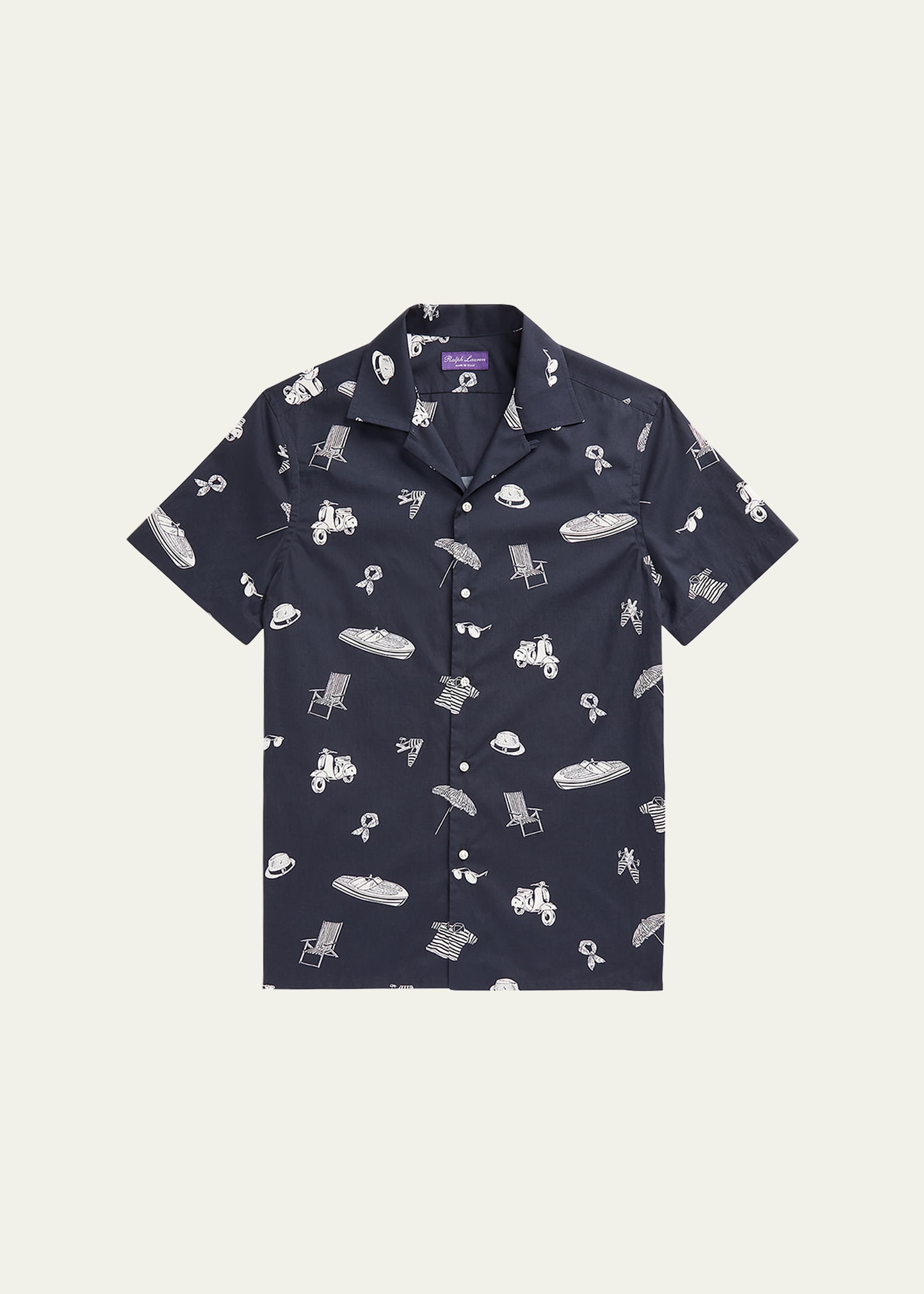 Ralph Lauren Purple Label Men's Coastal-print Camp Shirt In Blue