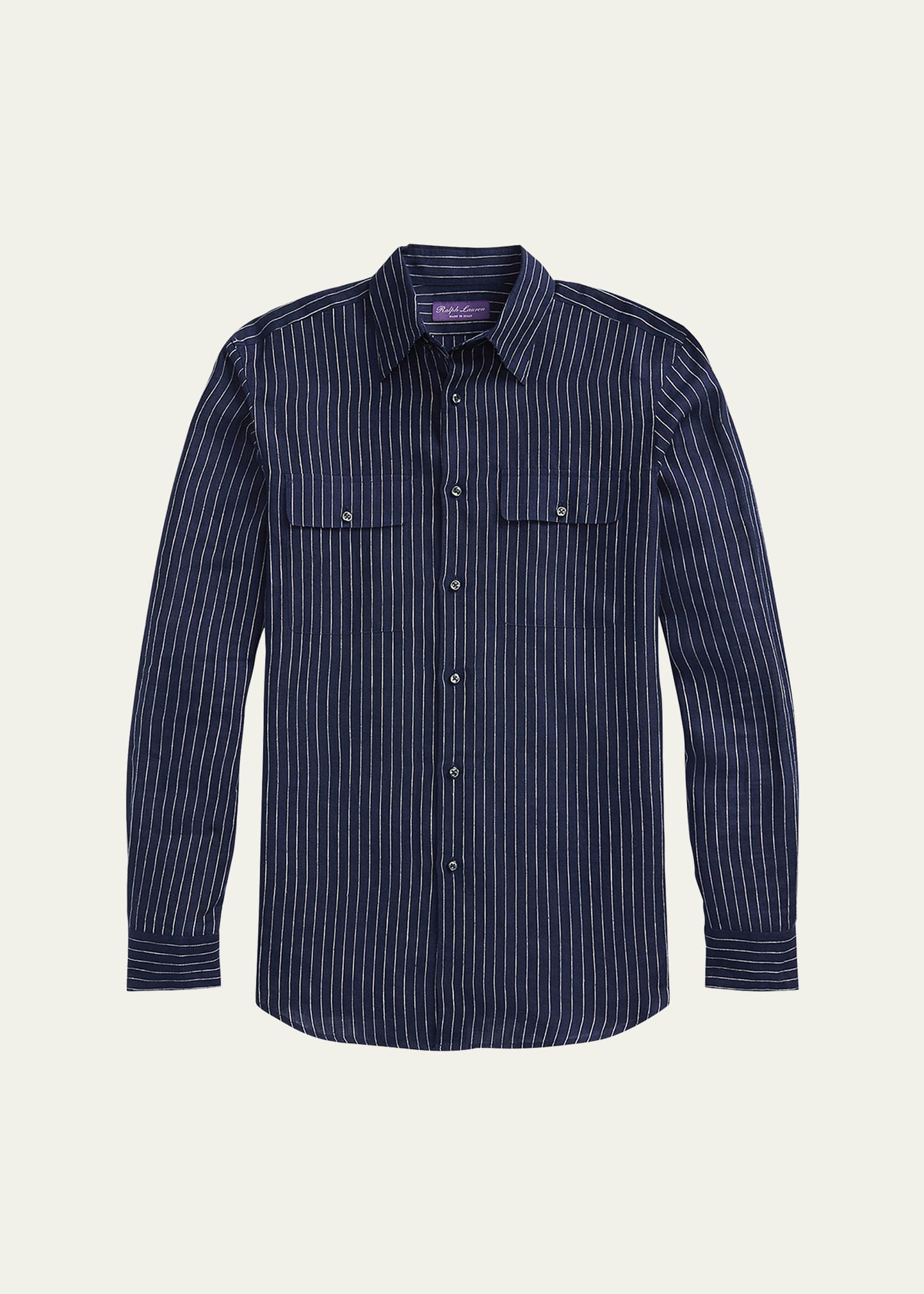 Shop Ralph Lauren Purple Label Men's Norfolk Pinstripe Button-down Shirt In Navy/cream