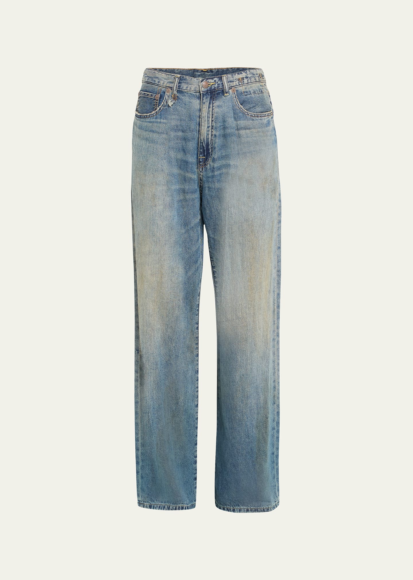 Shop R13 Damon Pleated Wide-leg Jeans In Weber Linen Indig