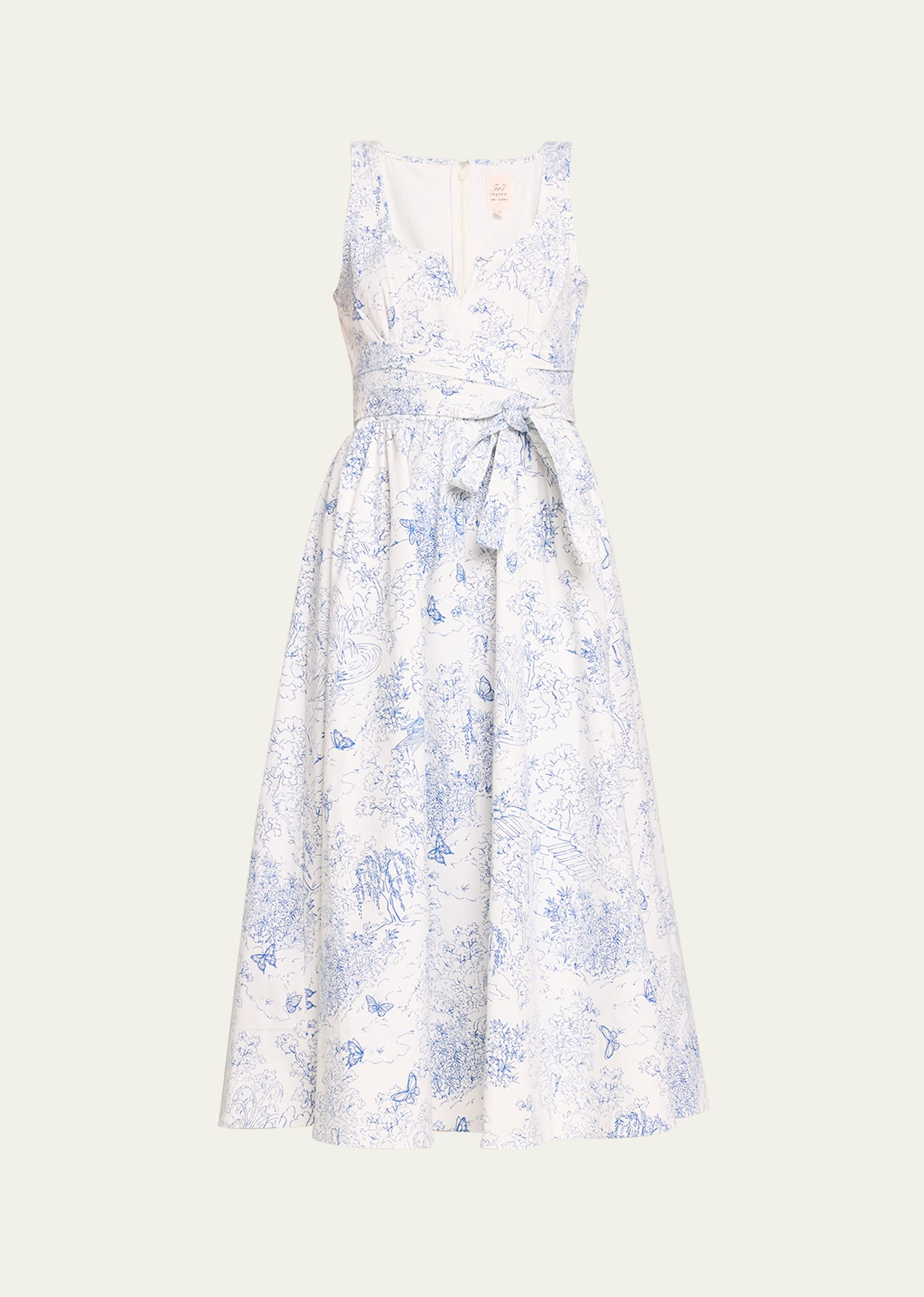 Shop Cinq À Sept Ebba Garden Toile Sleeveless Fit & Flare Midi Dress In Whiteblue