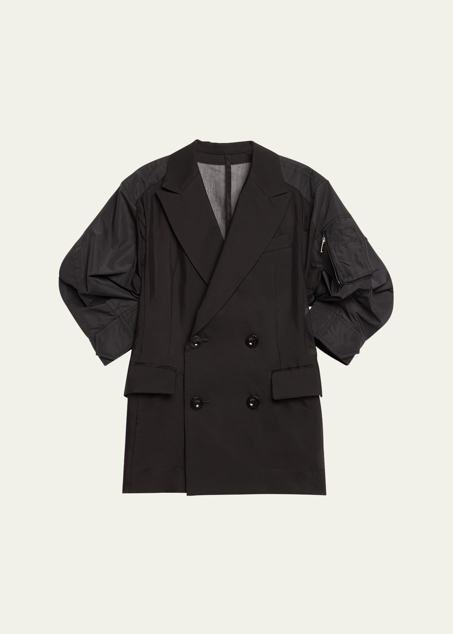 Shop Sacai Sheer Panel Double-breasted Blazer In Black