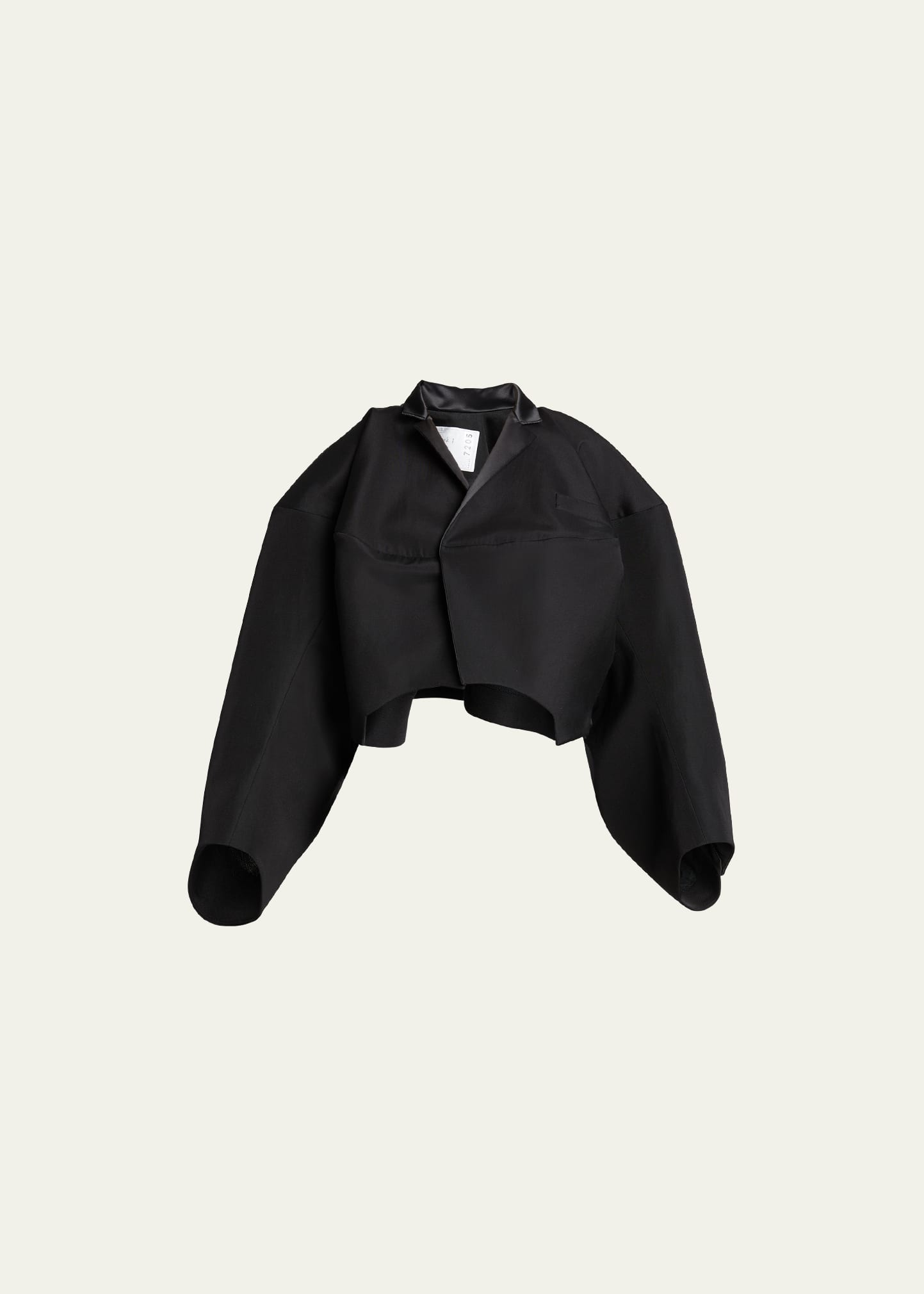 Sacai Cropped Puff-sleeve Cocoon Blazer In Black