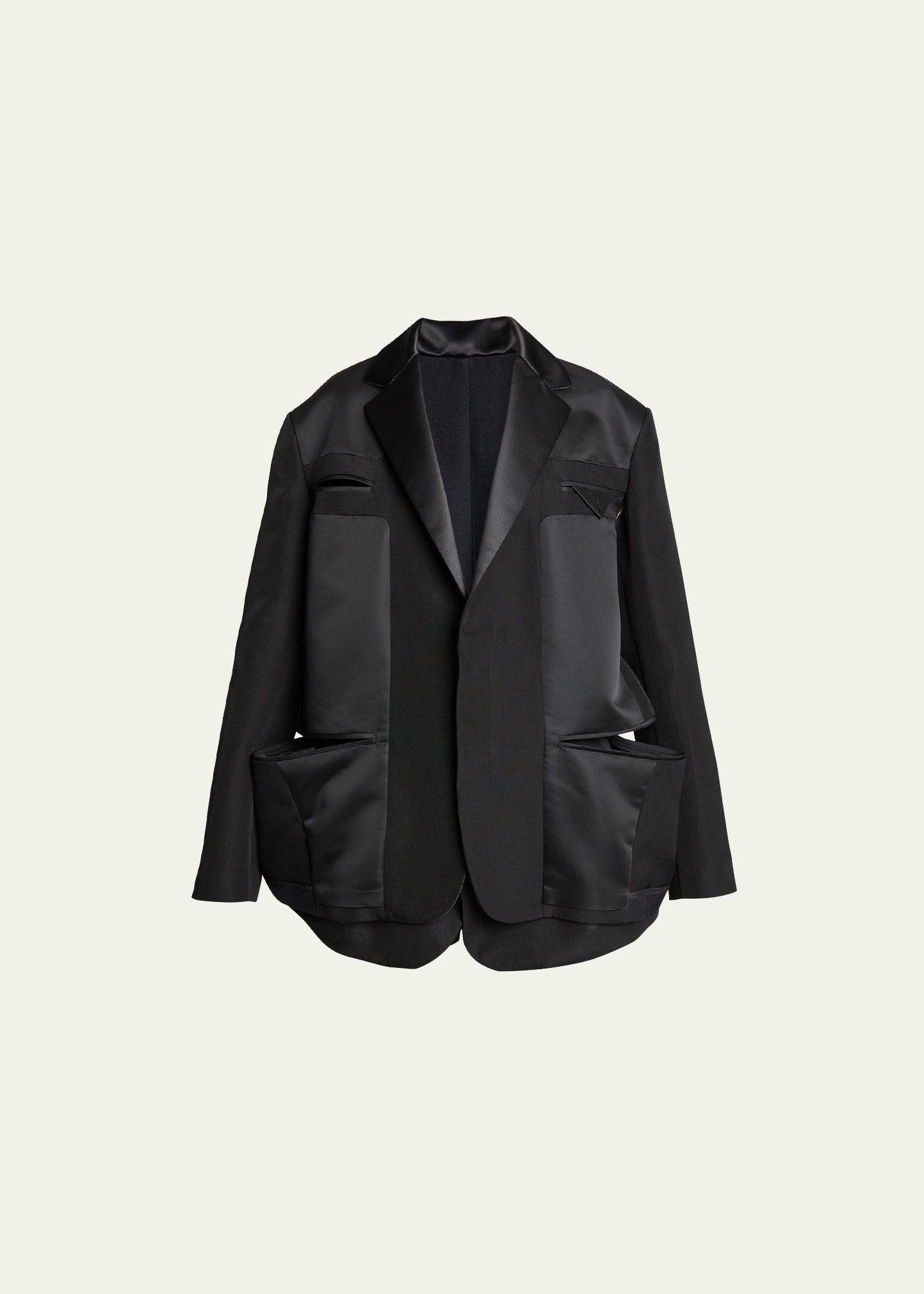 Sacai Cutout Pocket Oversized Silk Blazer In Black