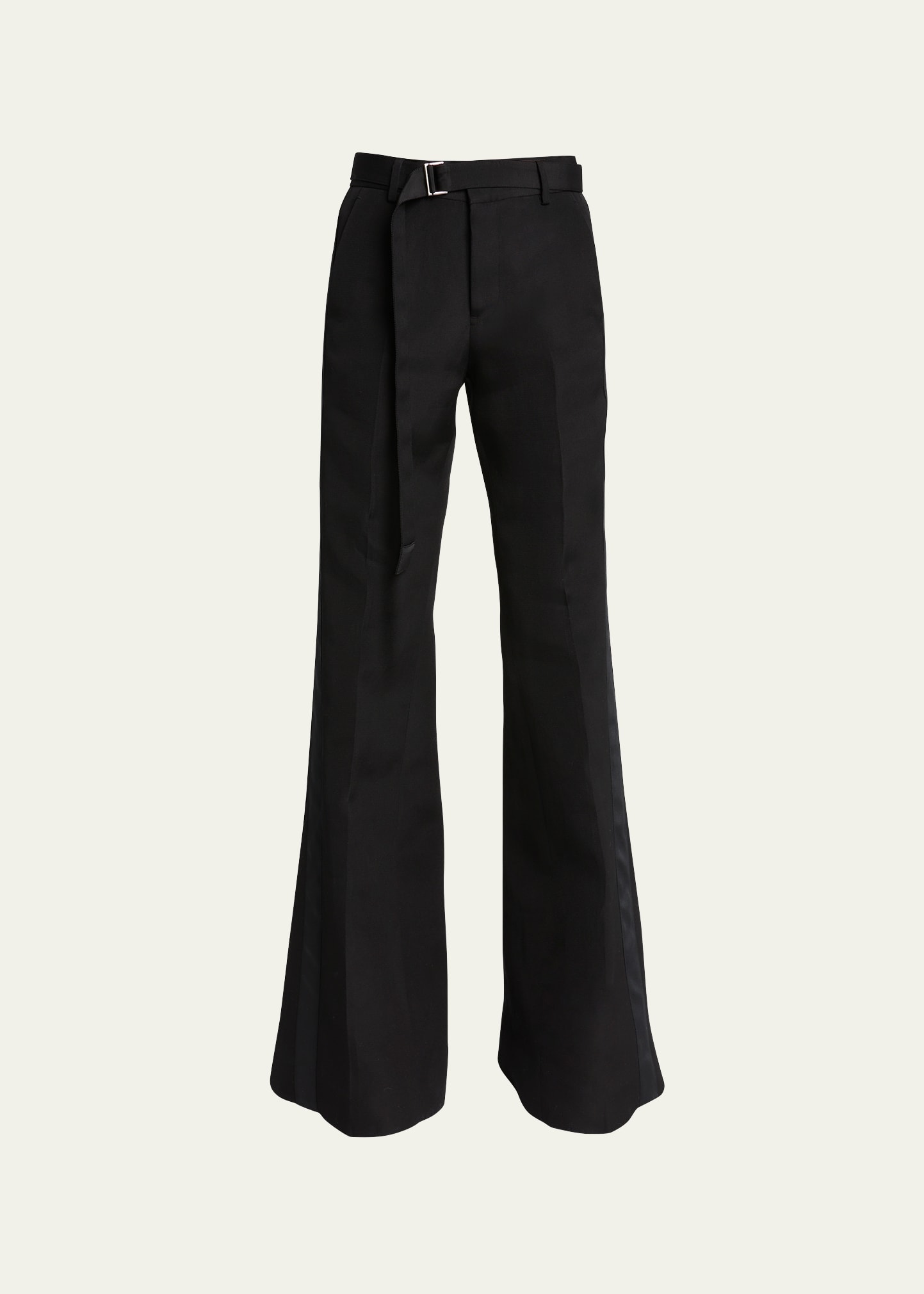 Shop Sacai Belted Flared Trousers In Black