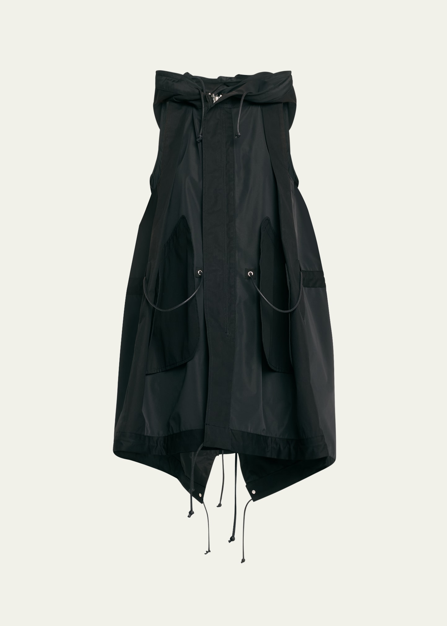 Shop Sacai Nylon Hooded Drawcord Parka Vest In Black