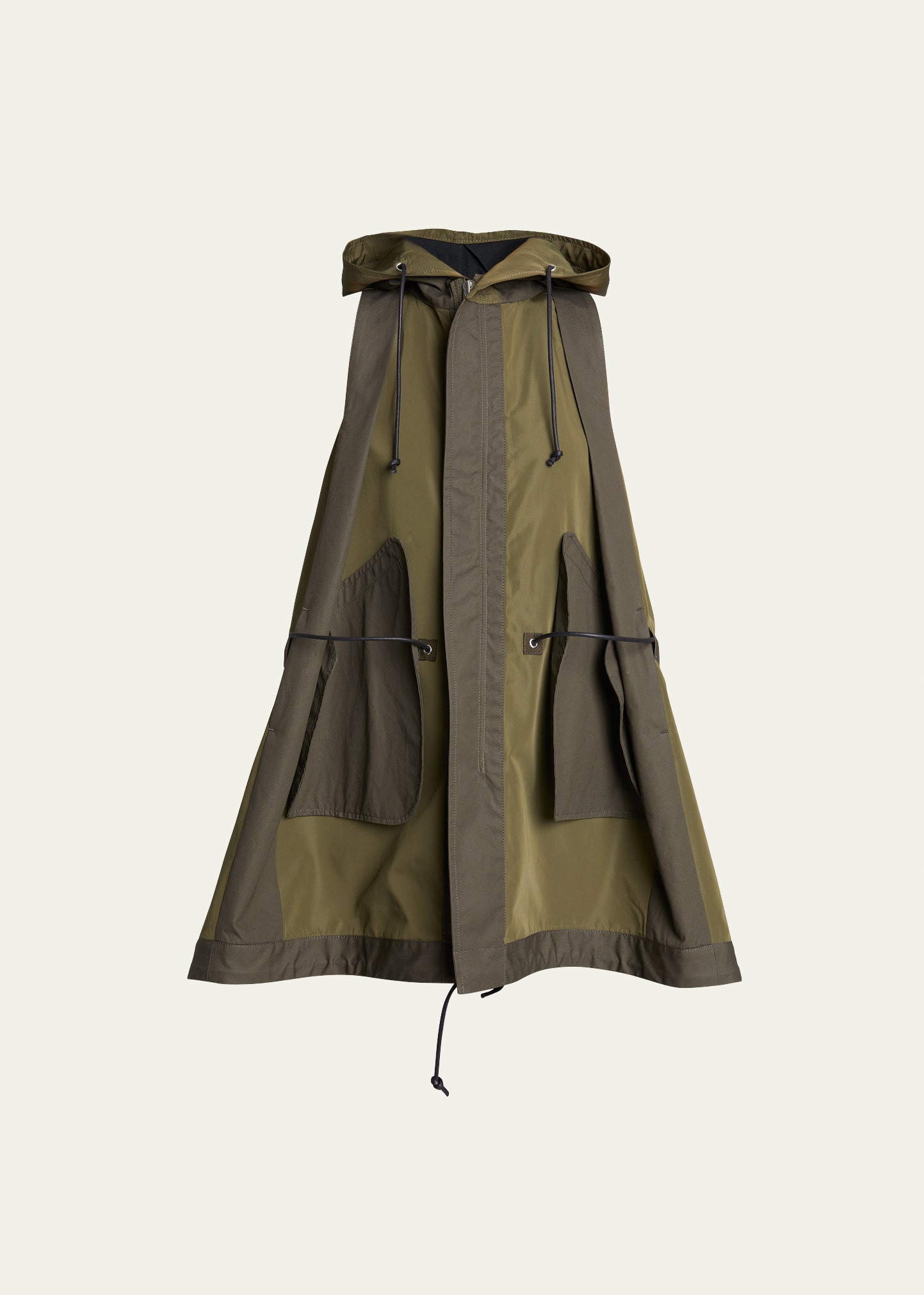 Shop Sacai Nylon Hooded Drawcord Parka Vest In Olive