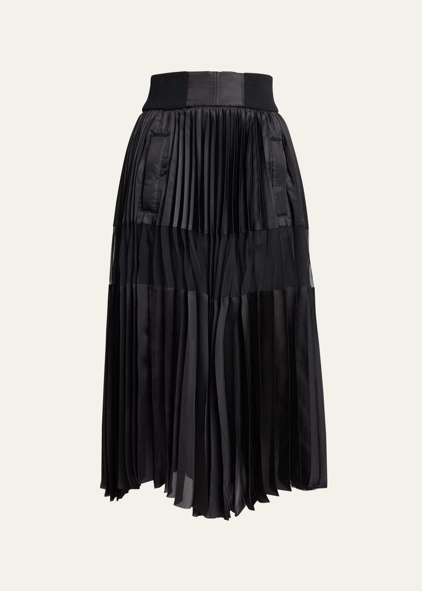 Shop Sacai Sheer Panel Pleated Midi Skirt In Black