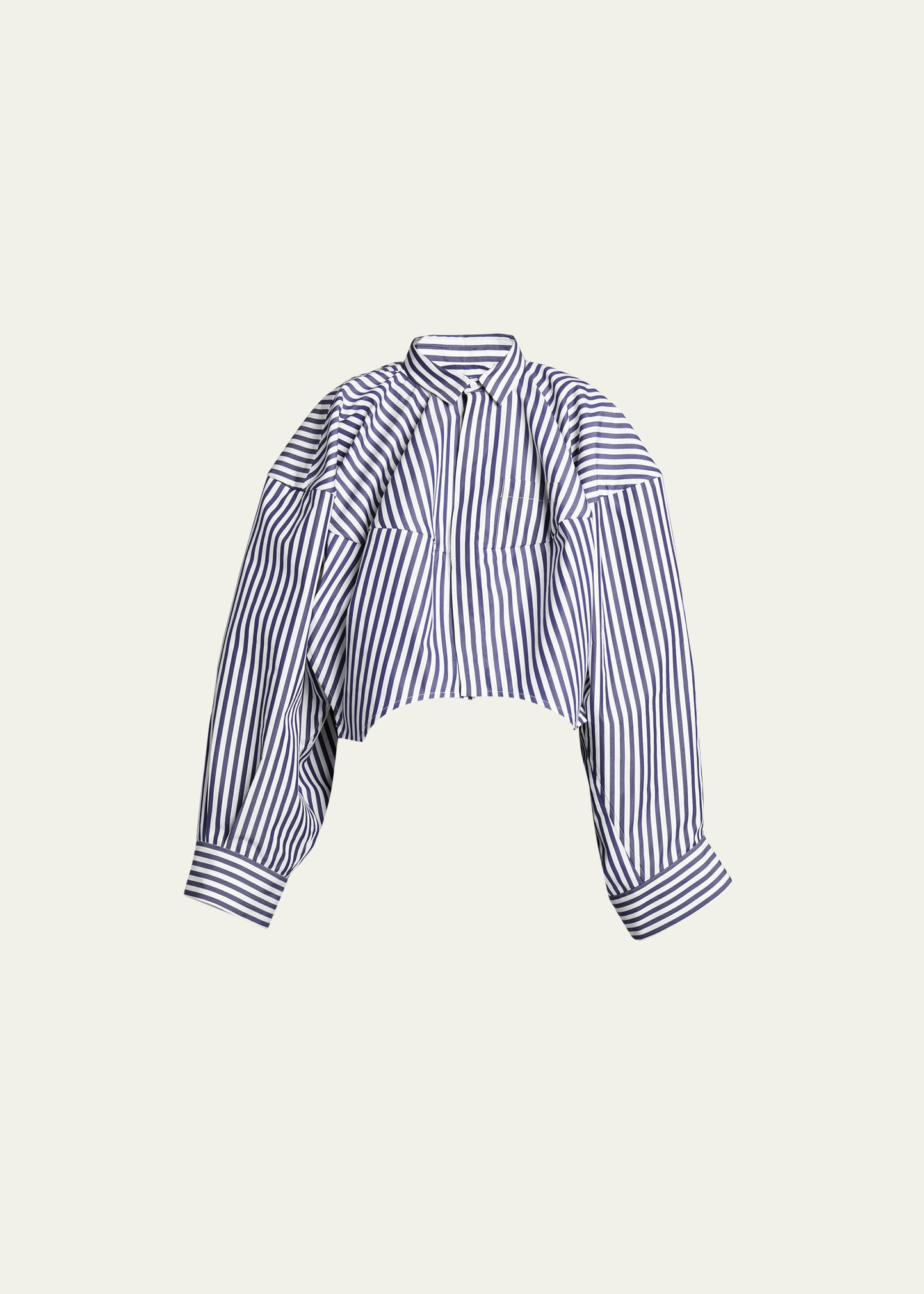 Sacai Stripe Exaggerated-sleeve Cocoon Cropped Top In Blue Stripes