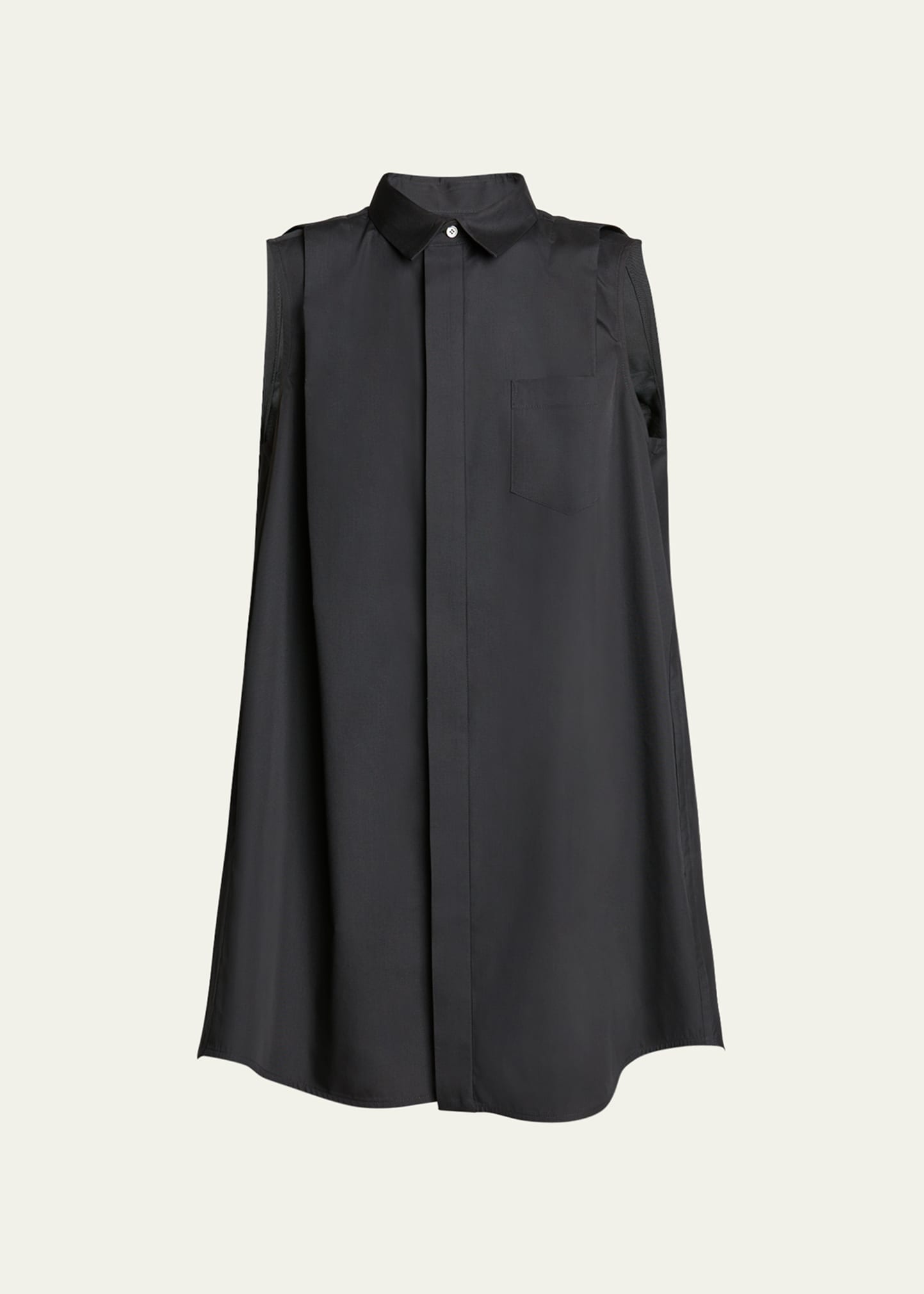 Sacai Collared Poplin Mini Shirt Dress In Black