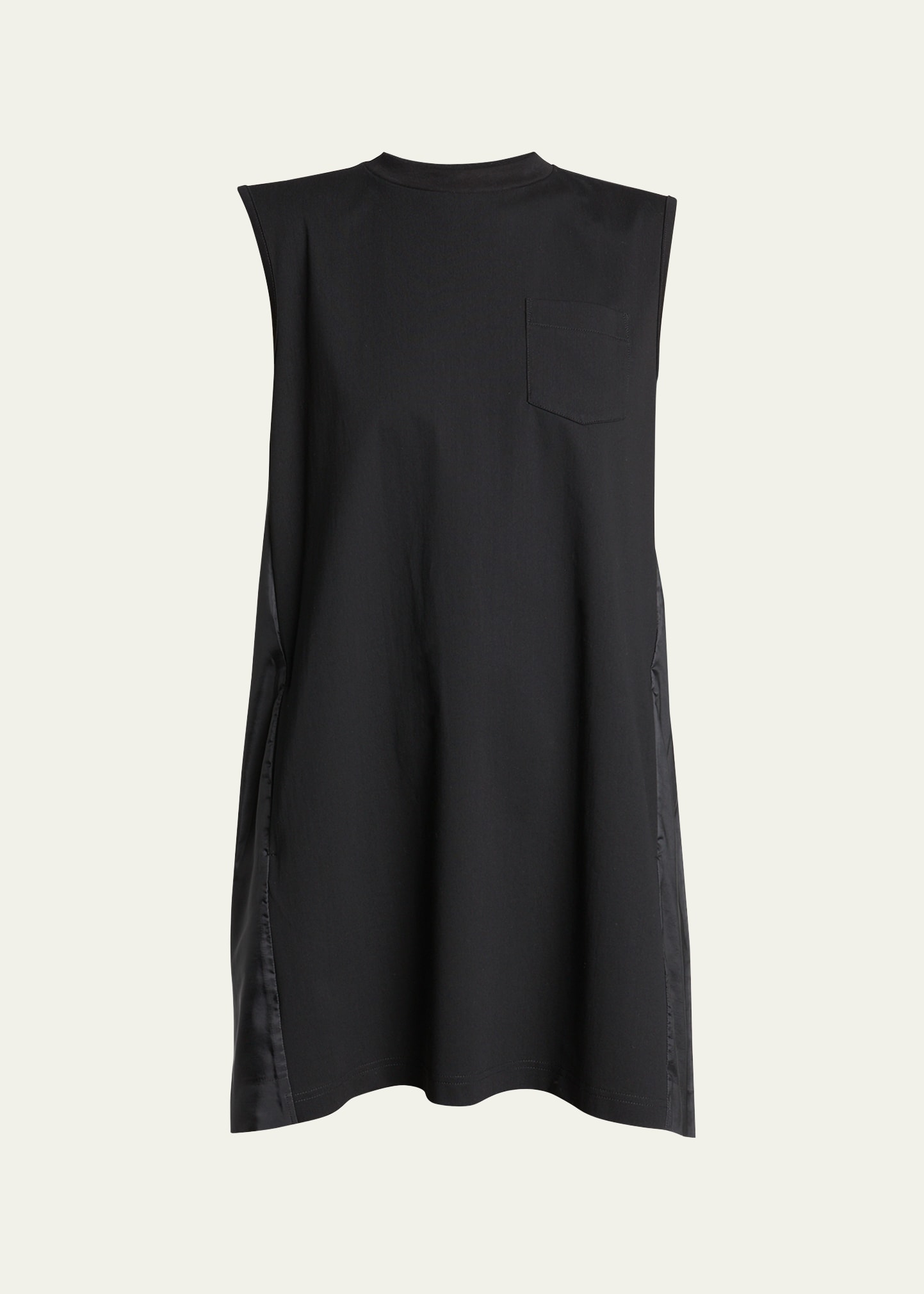 Sacai Knit Front Nylon Box Pleat Back Mini Dress In Black
