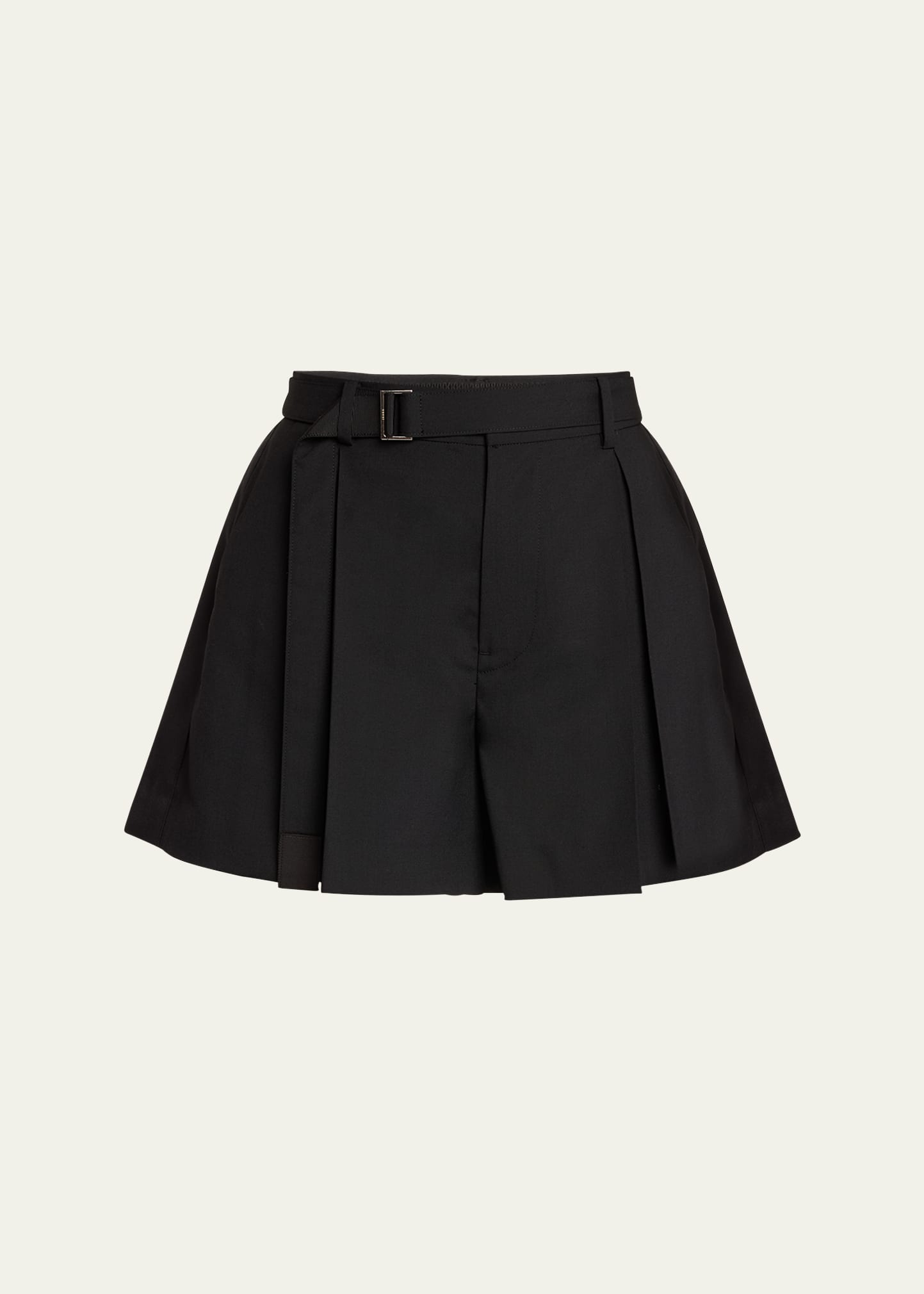 Shop Sacai Belted Pleated Suiting Shorts In Black