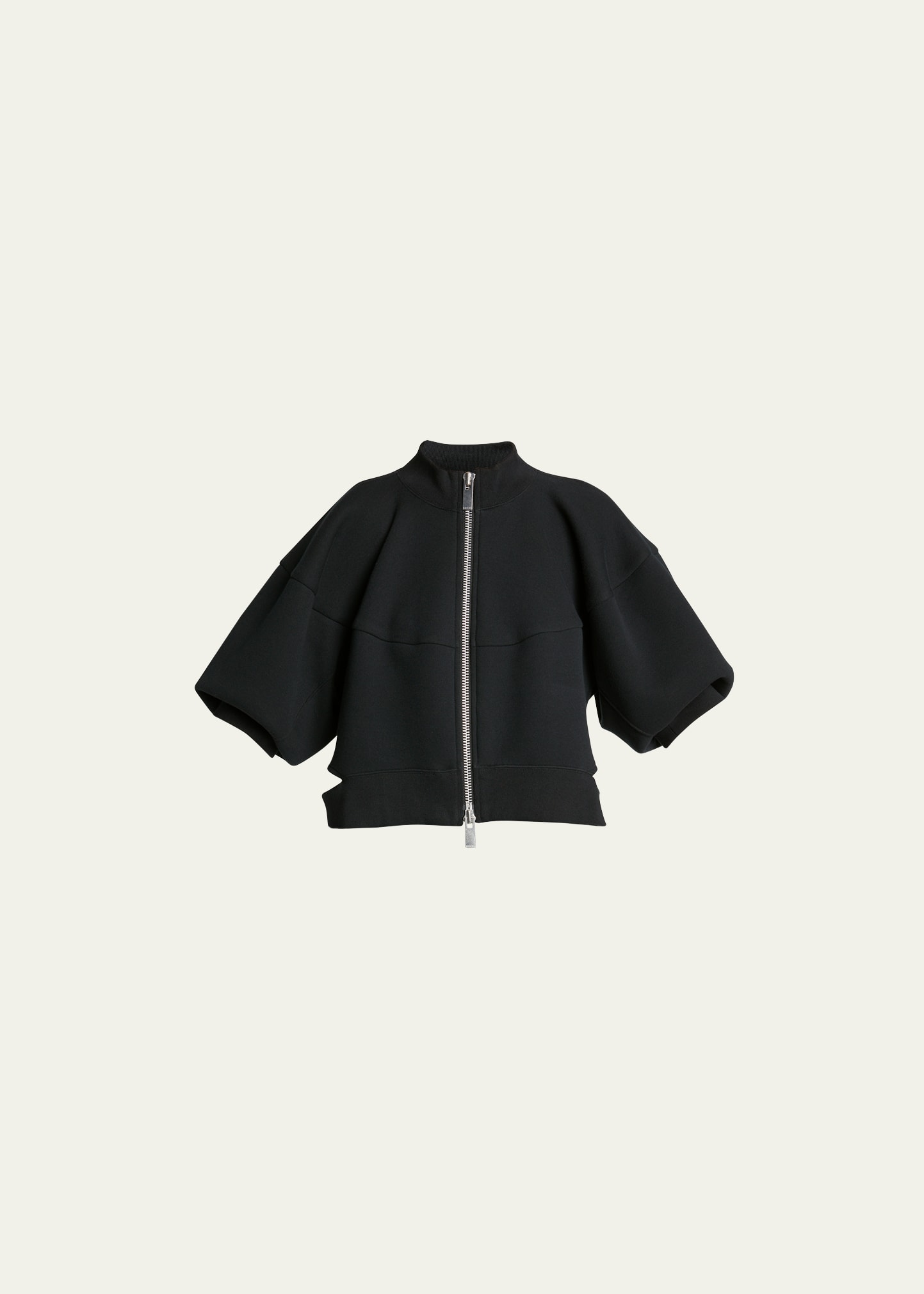 Sacai Puff-sleeve Cutout Zip-up Sweatshirt In Black