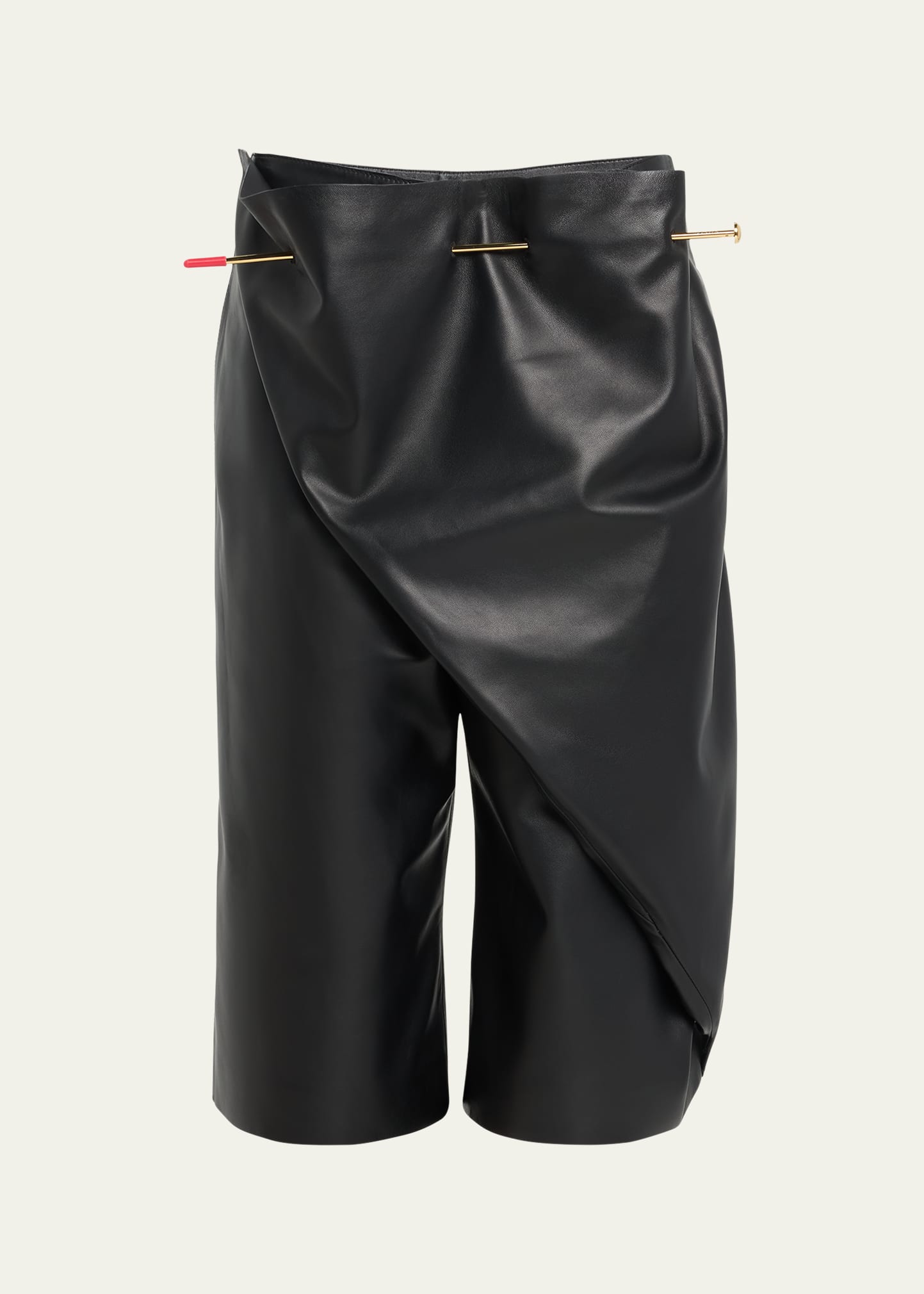 Shop Loewe Leather Pintuck Shorts In Black