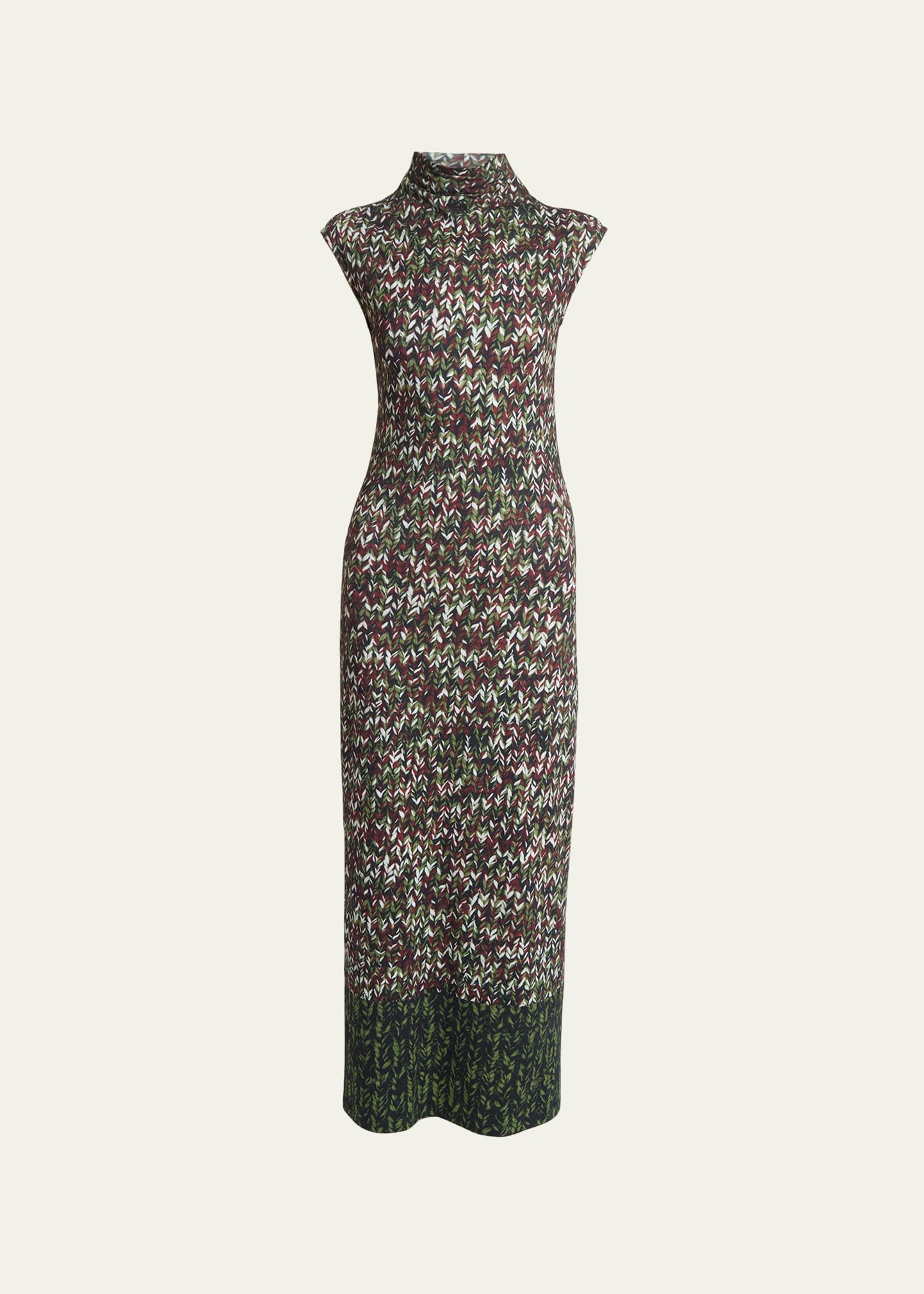 Shop Loewe Yarn-print Jersey Mock-neck Column Dress In Kha Mlti