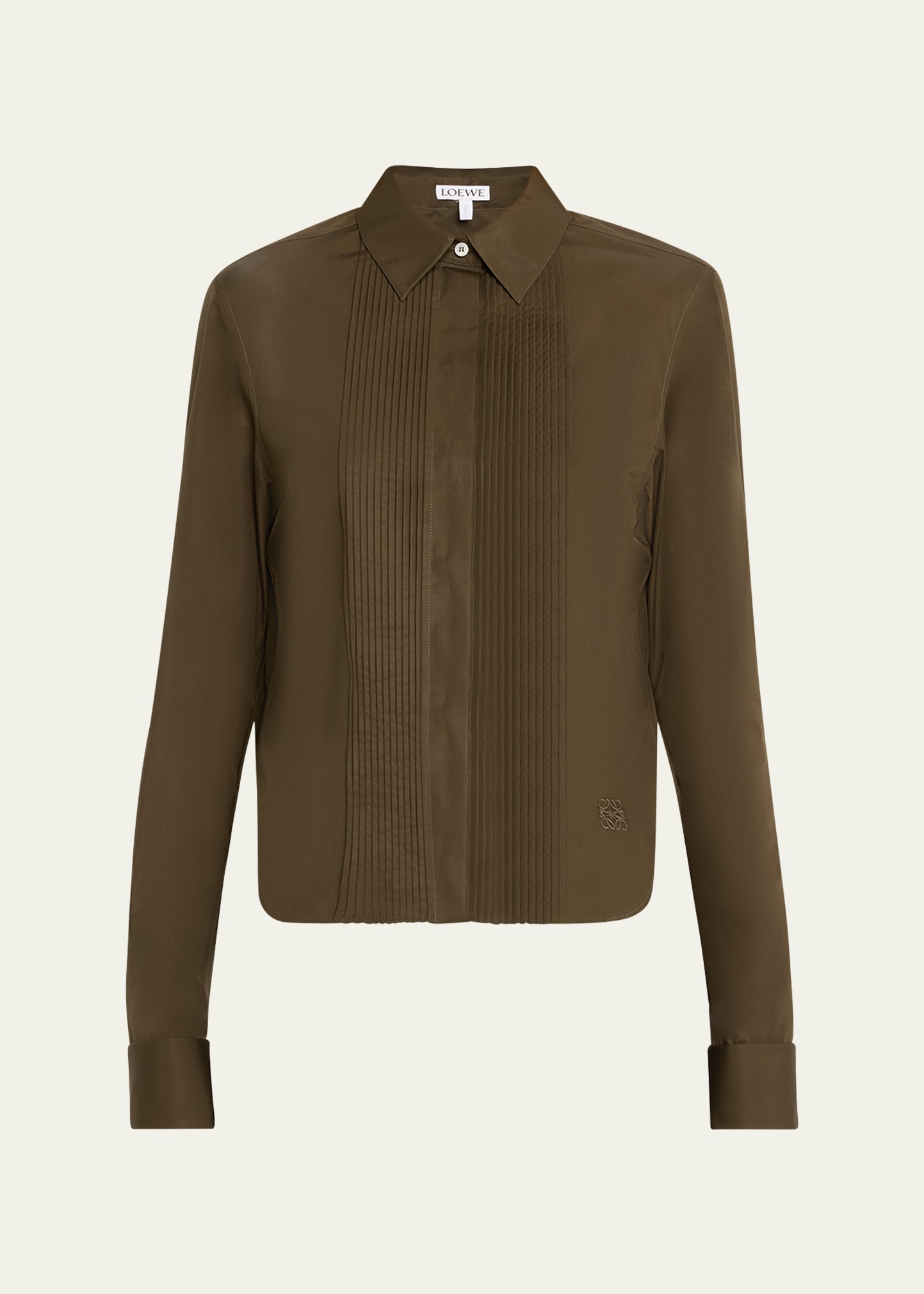 Shop Loewe Pleated Bib-front Blouse In Military G