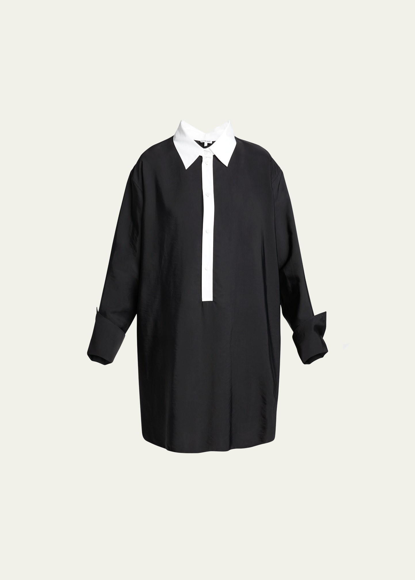 Shop Loewe Contrast Collar Mini Shirt Dress In Black