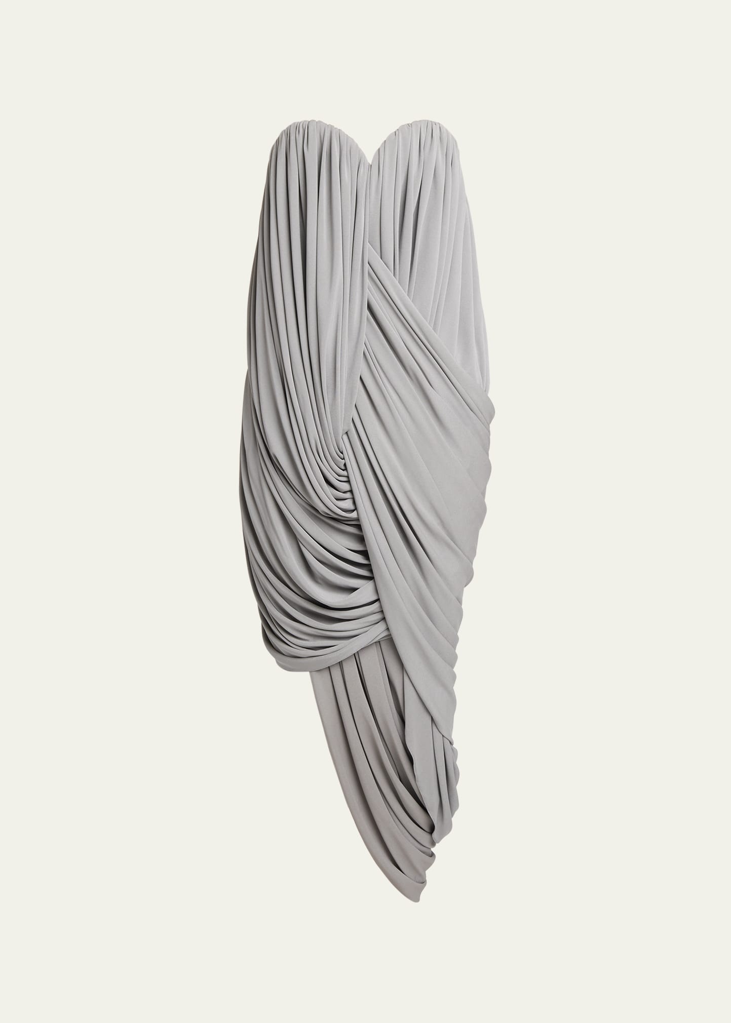 Shop Loewe Strapless Draped Bustier Asymmetric Midi Dress In Dark Grey