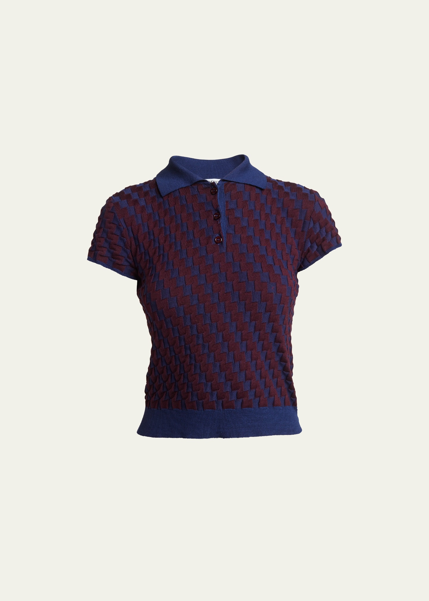 Shop Loewe Contrast Knit Polo Top In Burgundy N