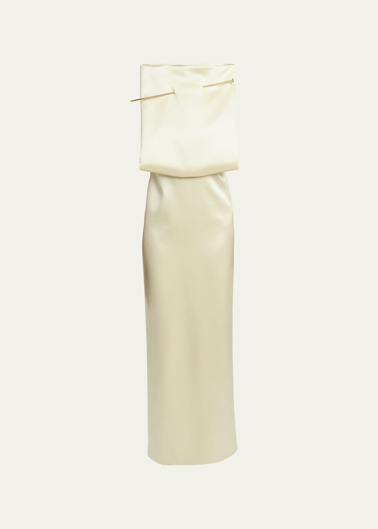 Shop Loewe Square Top Satin Gown With Metal Pin In Pale Banan
