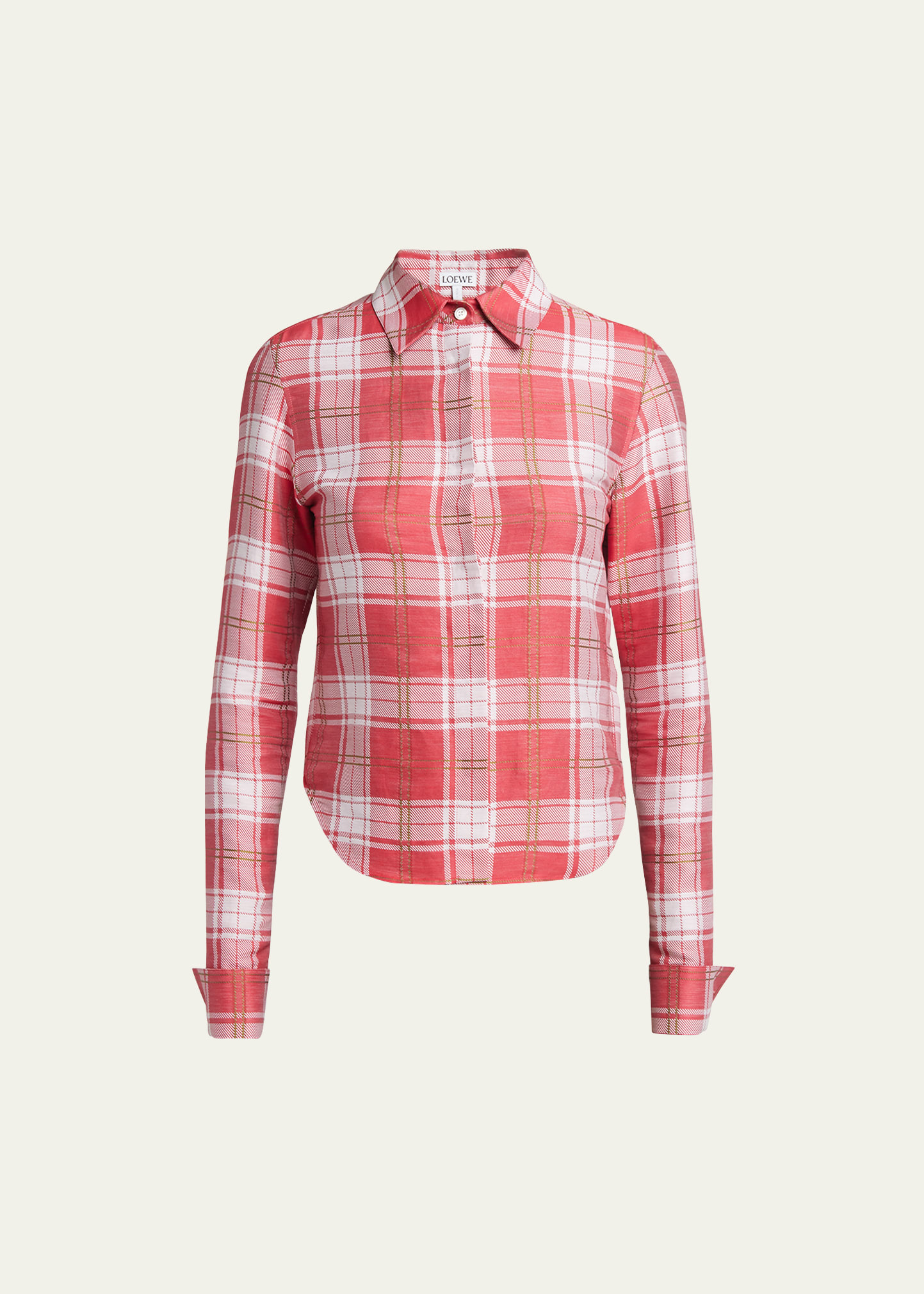 Loewe Plaid Button Down Blouse In Red White
