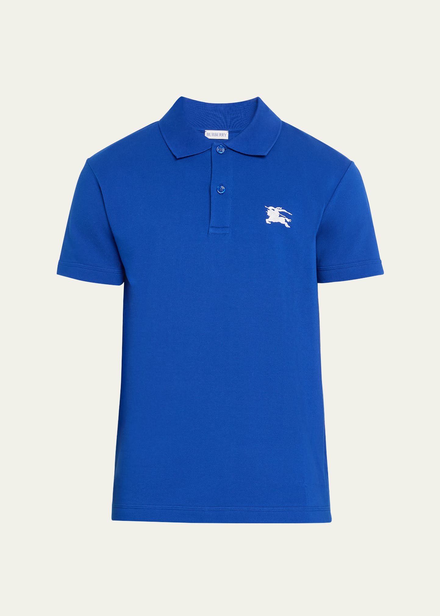 Shop Burberry Men's Pique Logo Polo Shirt In Knight