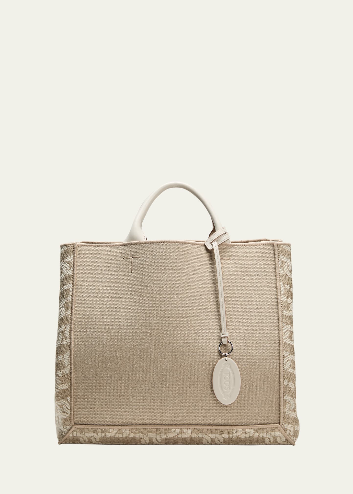 Tod's Linen Shopping Tote Bag In C004ecru B015 Bia