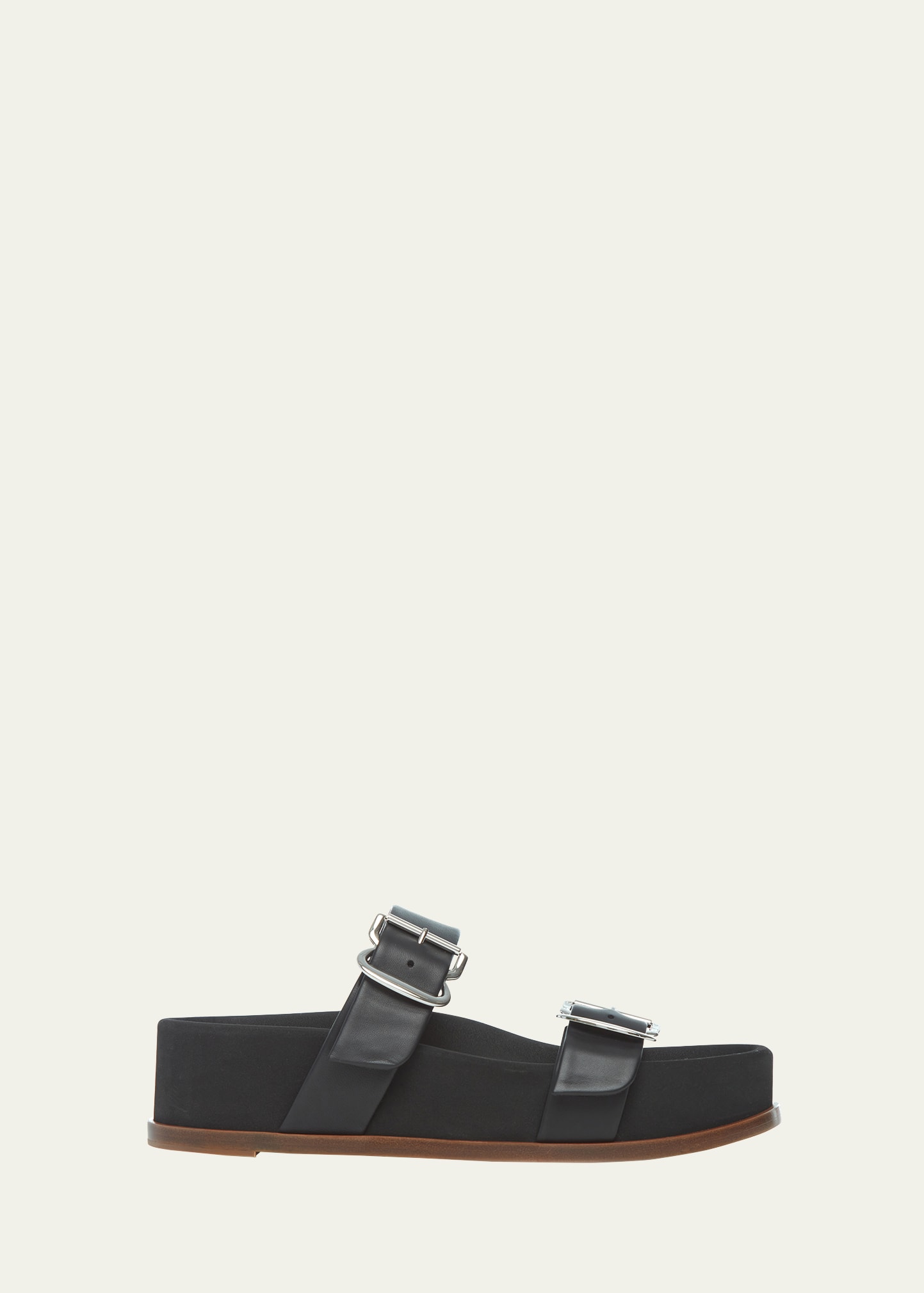 Shop Gabriela Hearst Wren Leather Dual-buckle Slide Sandals In Black
