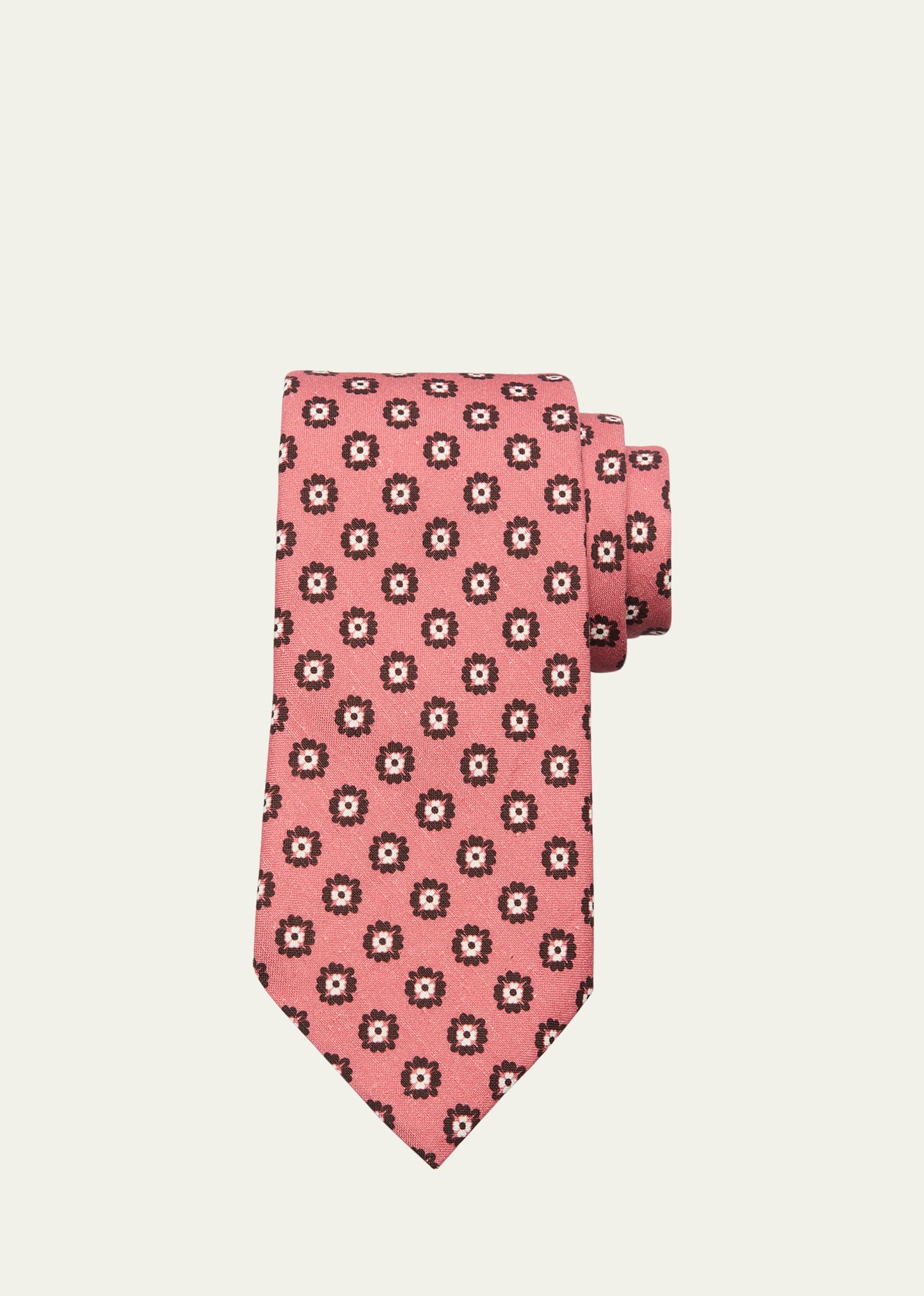 Zegna Men's Linen-silk Printed Tie In Md Pnk Fan