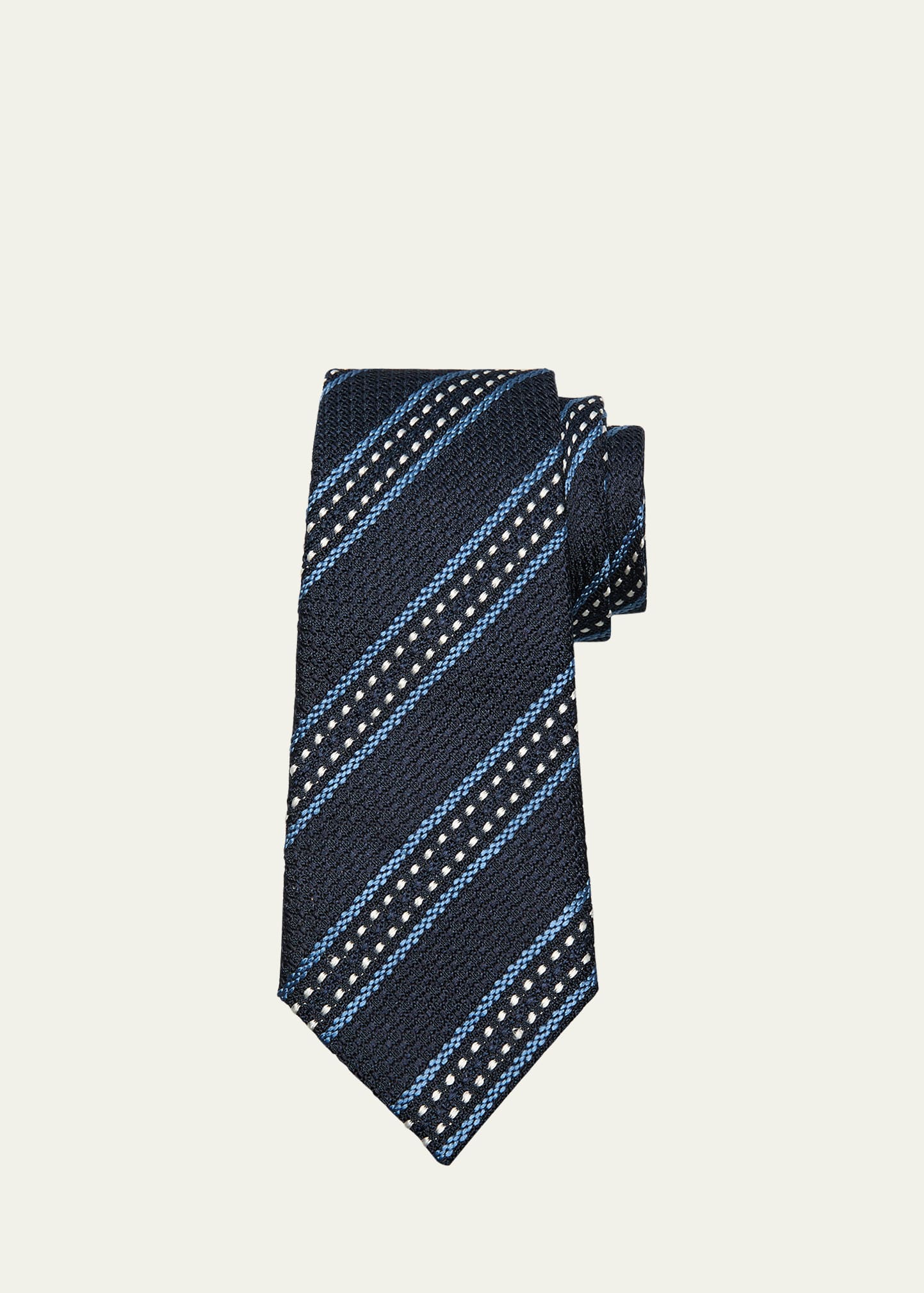 Zegna Men's Silk Jacquard Stripe Tie In Nvy Strp
