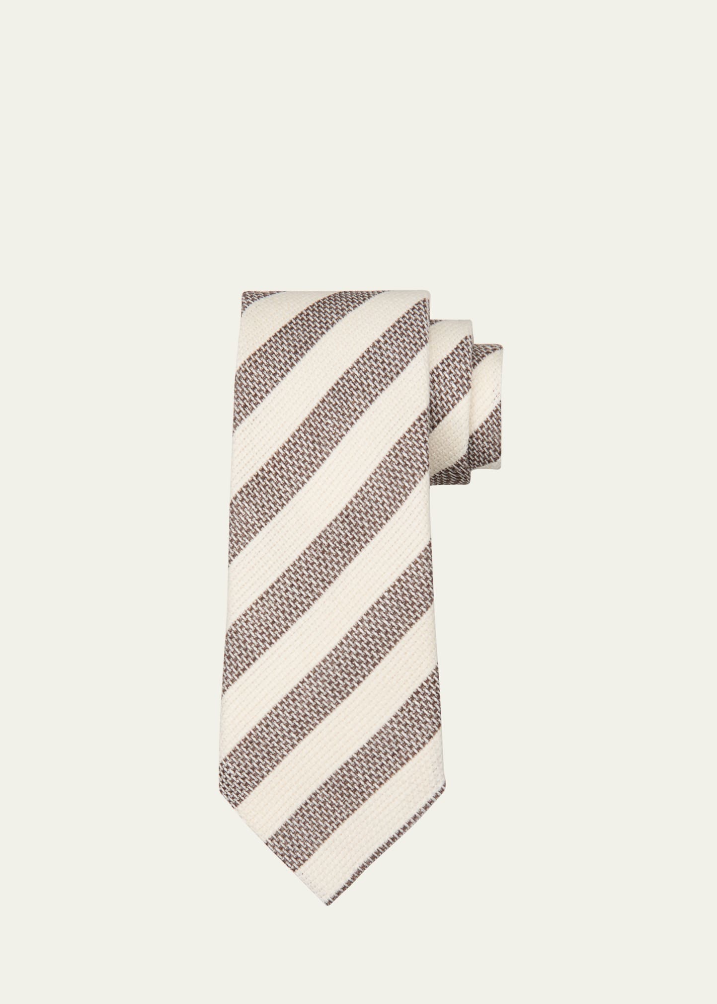 Zegna Men's Linen-silk Stripe Jacquard Tie In Brown