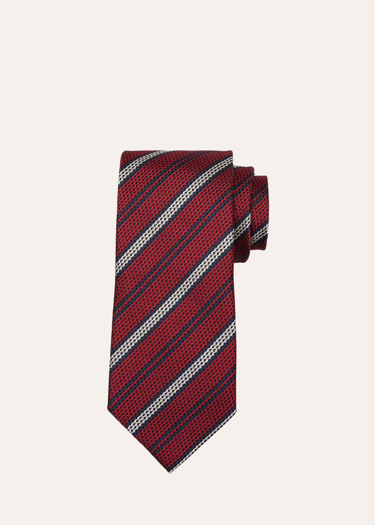 Zegna Men's Multi-stripe Silk Jacquard Tie In Md Redstrp