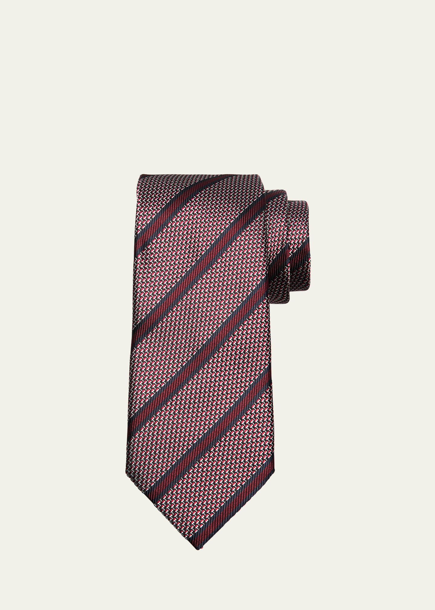 Zegna Men's Stripe Silk Jacquard Tie In Md Redstrp