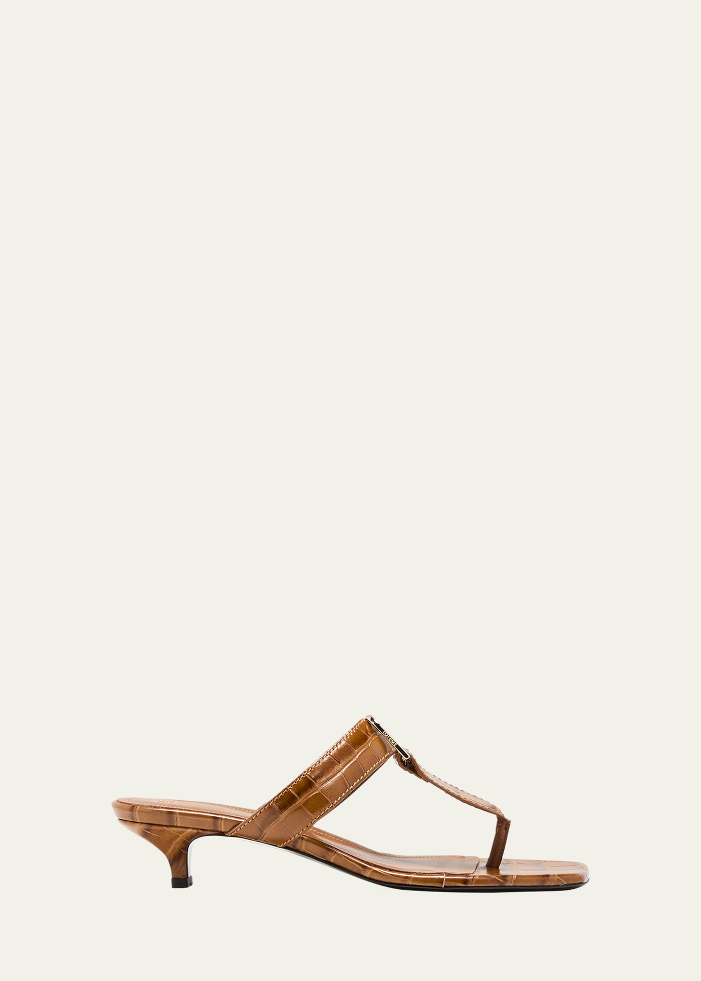 Shop Totême Belted Croco Kitten-heel Thong Sandals In Dark Beige