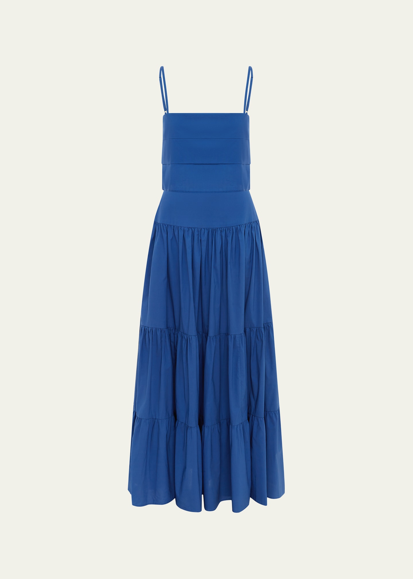Shop Bird & Knoll Paola Pleated Cotton Maxi Dress In Ocean Blue