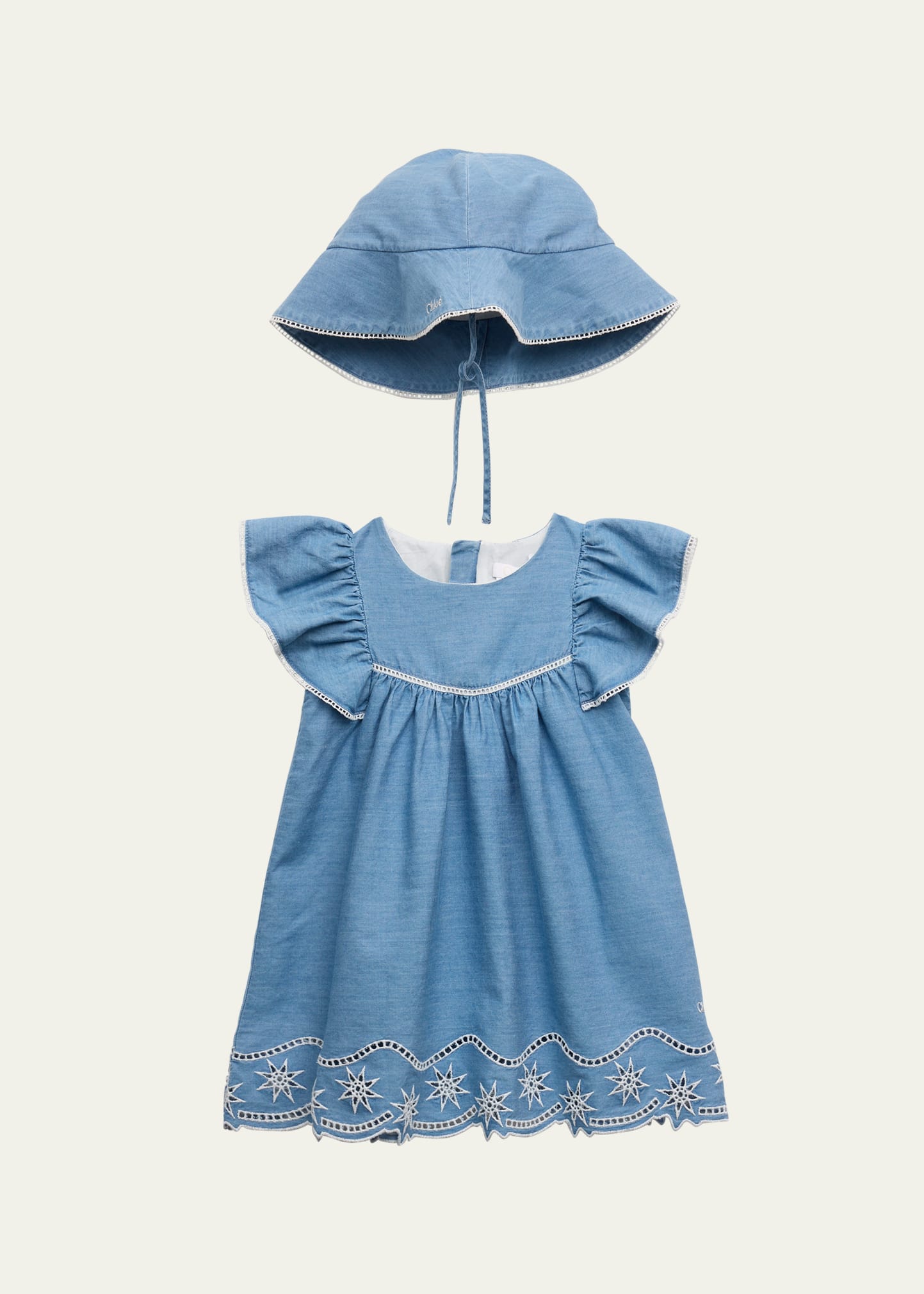 Shop Chloé Girl's Embroidered Denim Two-piece Set In Denim Blue
