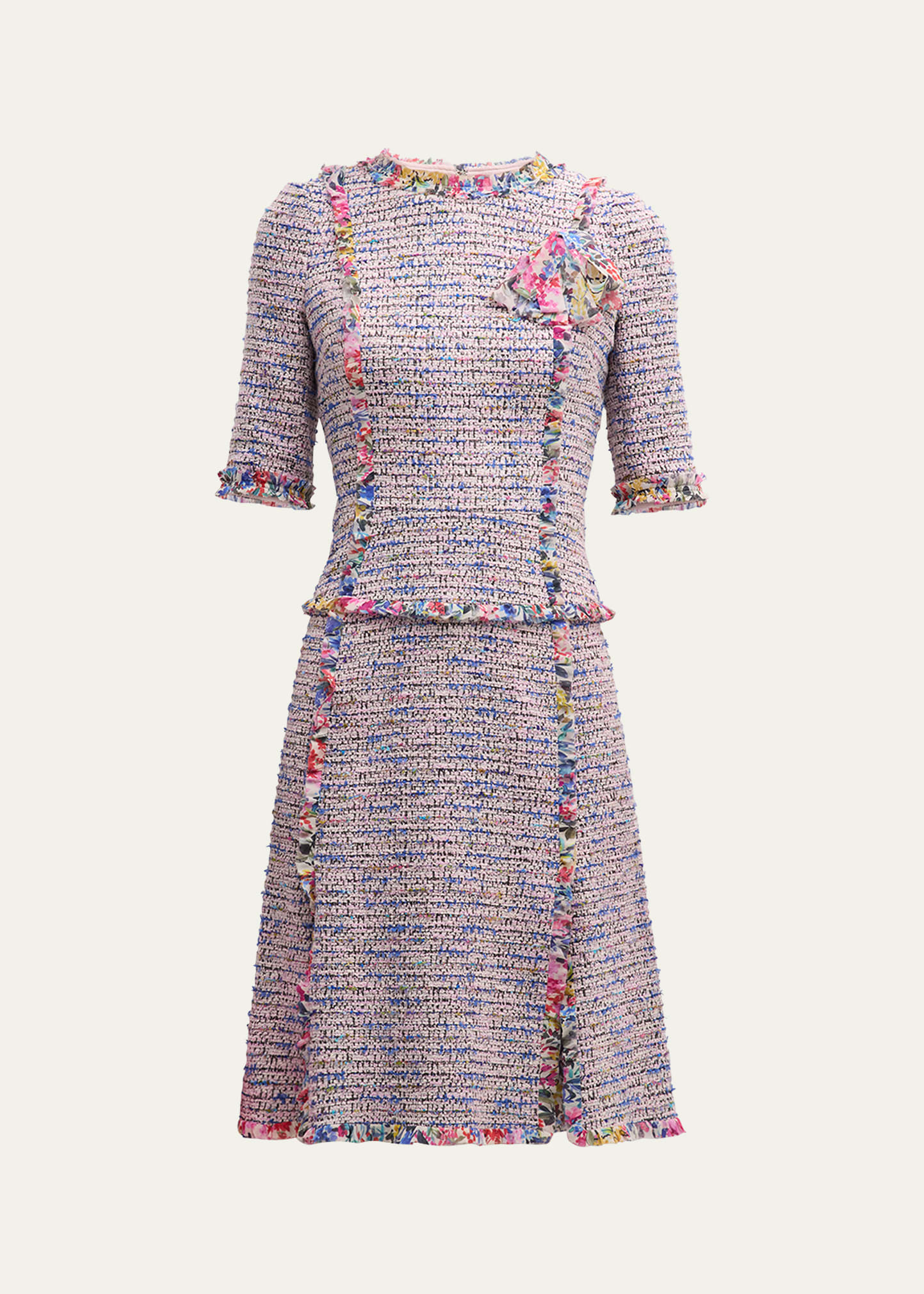 Ruffle-Trim Tweed Midi Dress