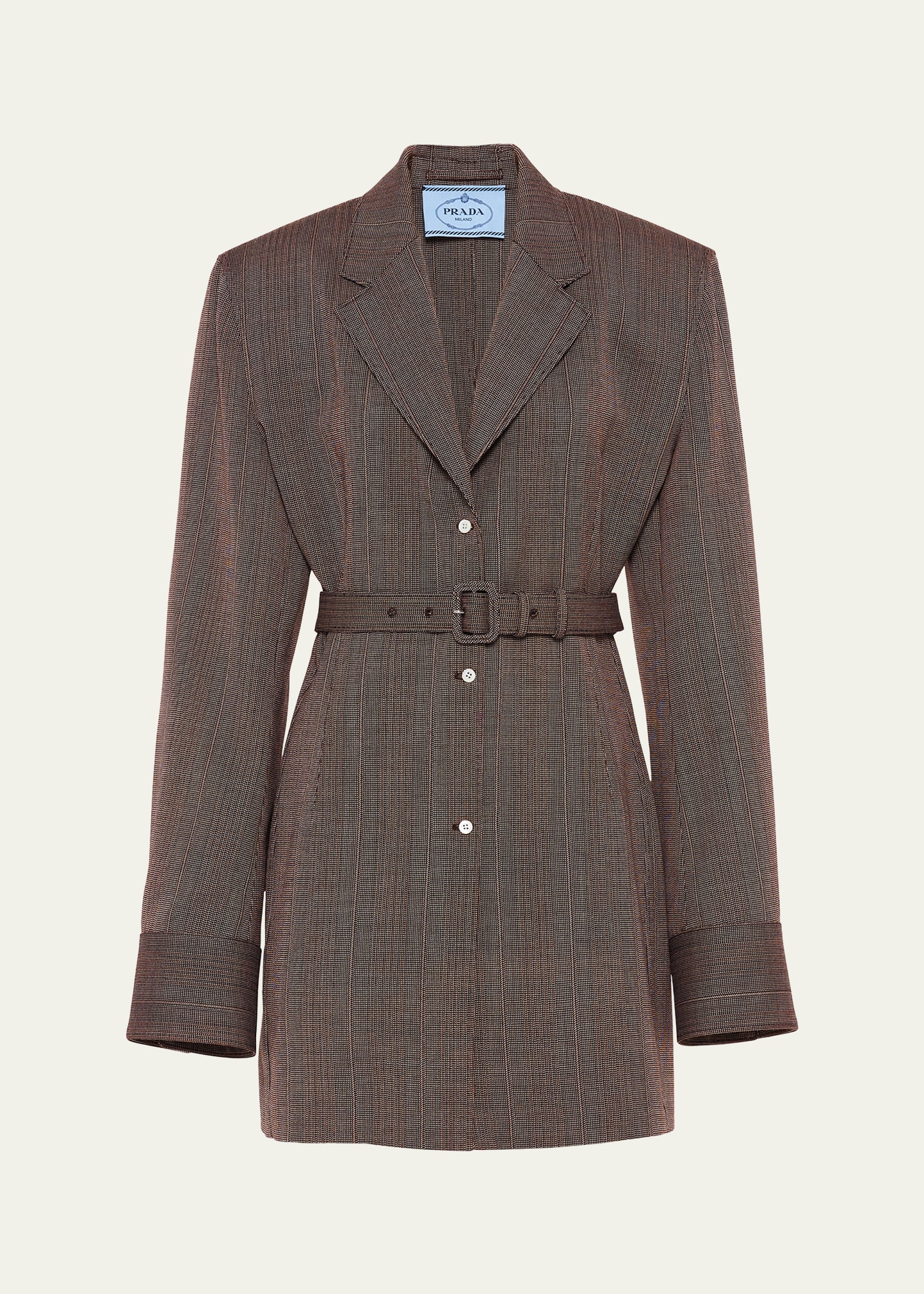 Prada Extra Long-sleeve Belted Wool Jacket In F0005 Tabacco