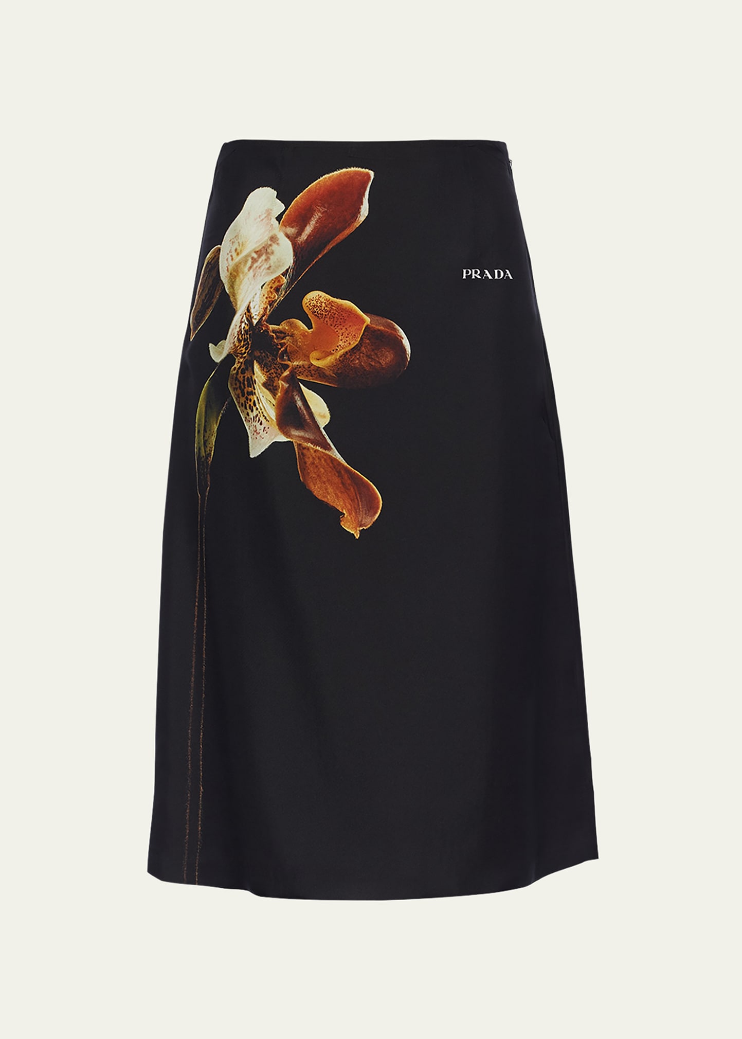 Shop Prada Flower Twill Midi Skirt In F0002 Nero