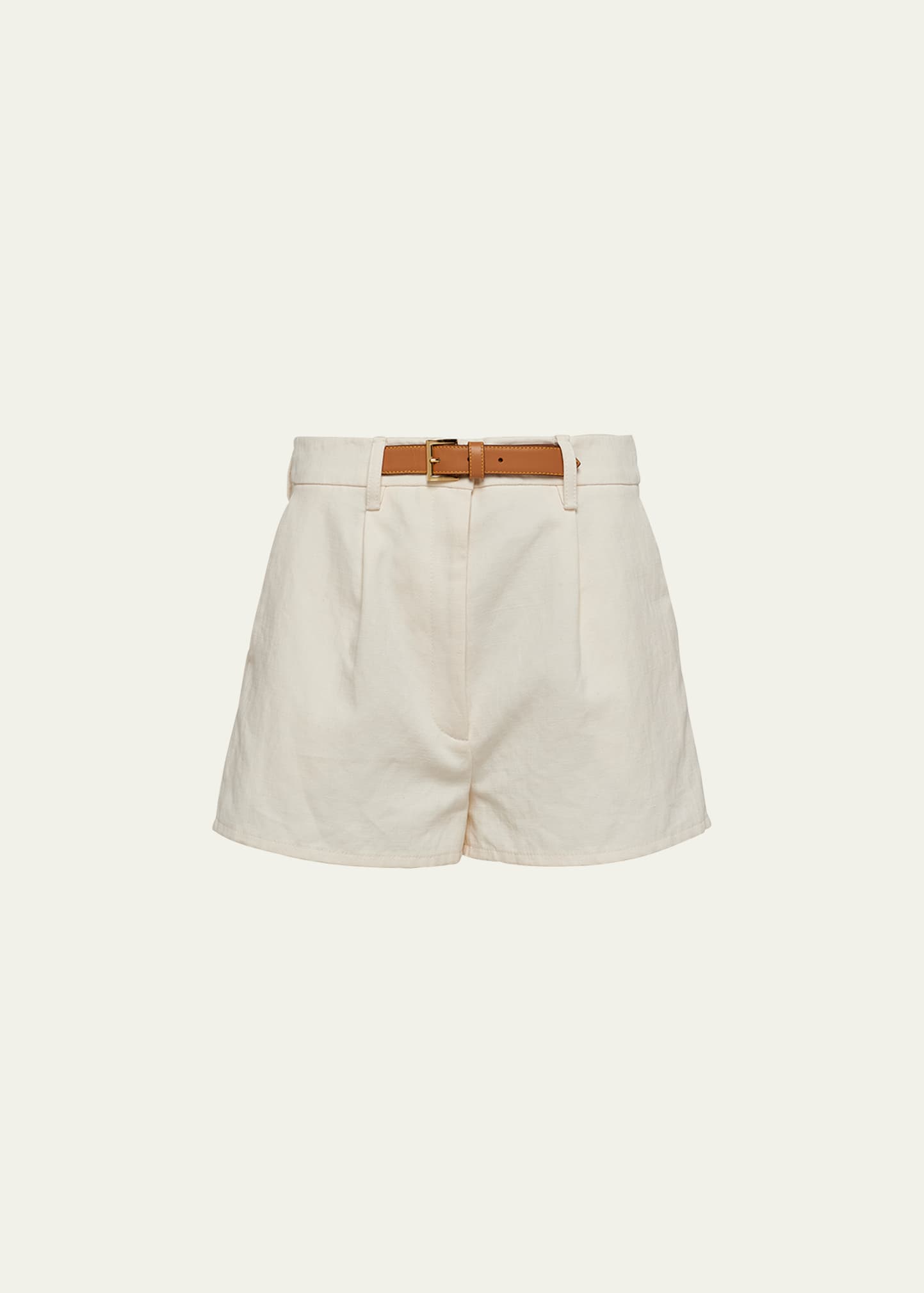 PRADA CANVAS LEATHER BELTED SHORTS