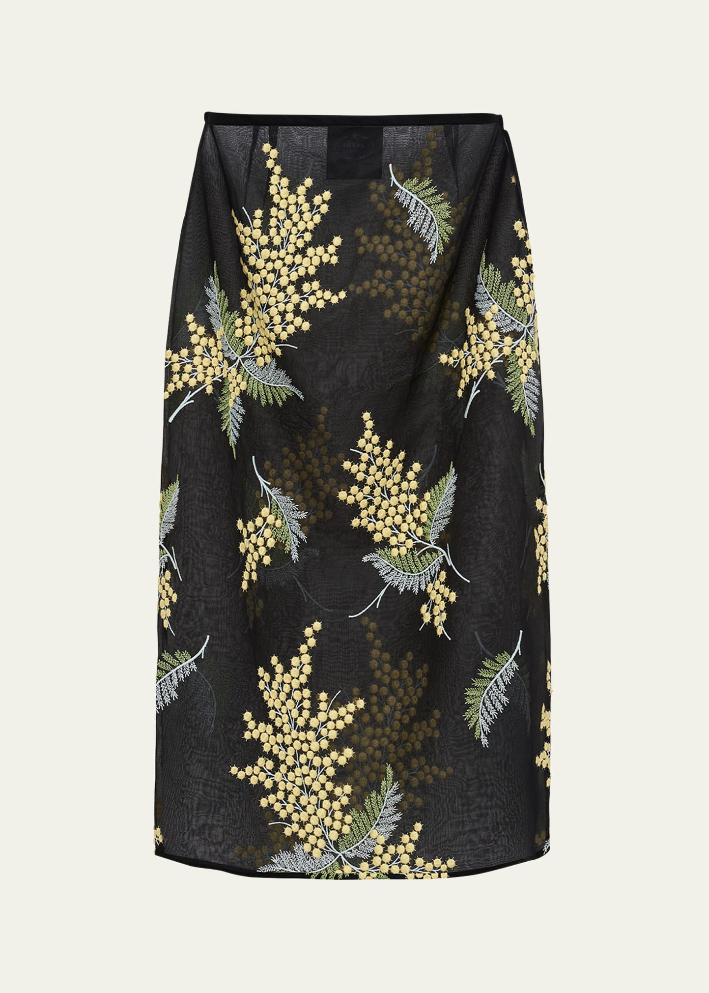 Shop Prada Floral-embroidered Organza Midi Skirt In F0002 Nero