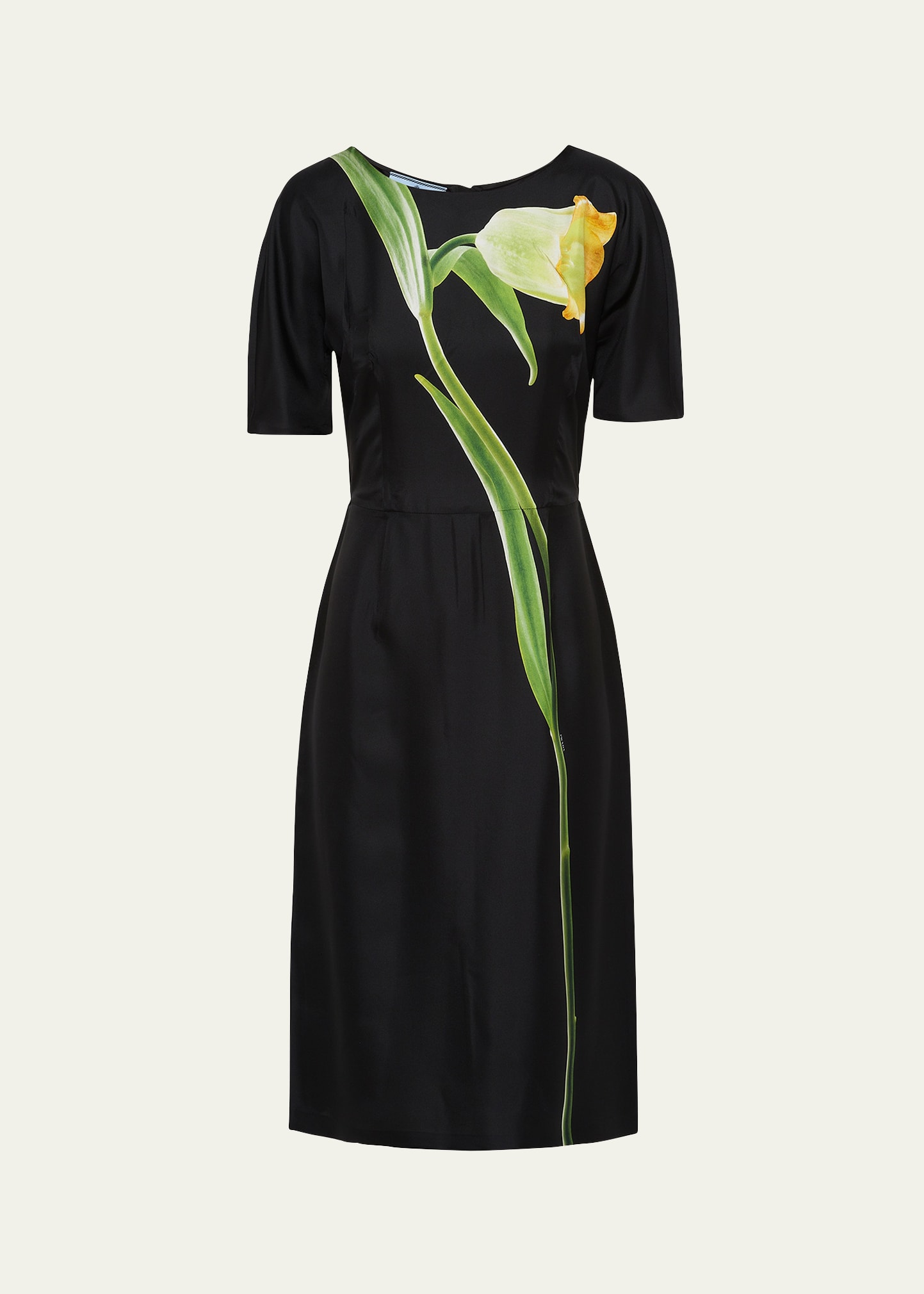 Shop Prada Flower Twill Dress In F0002 Nero