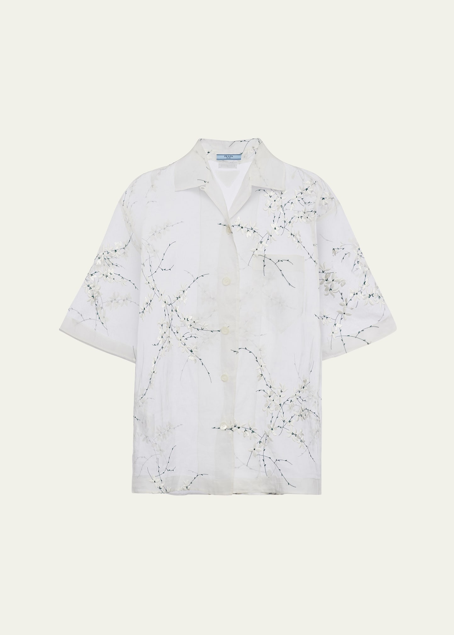 Shop Prada Floral Embroidered Button Down Shirt In F0009 Bianco