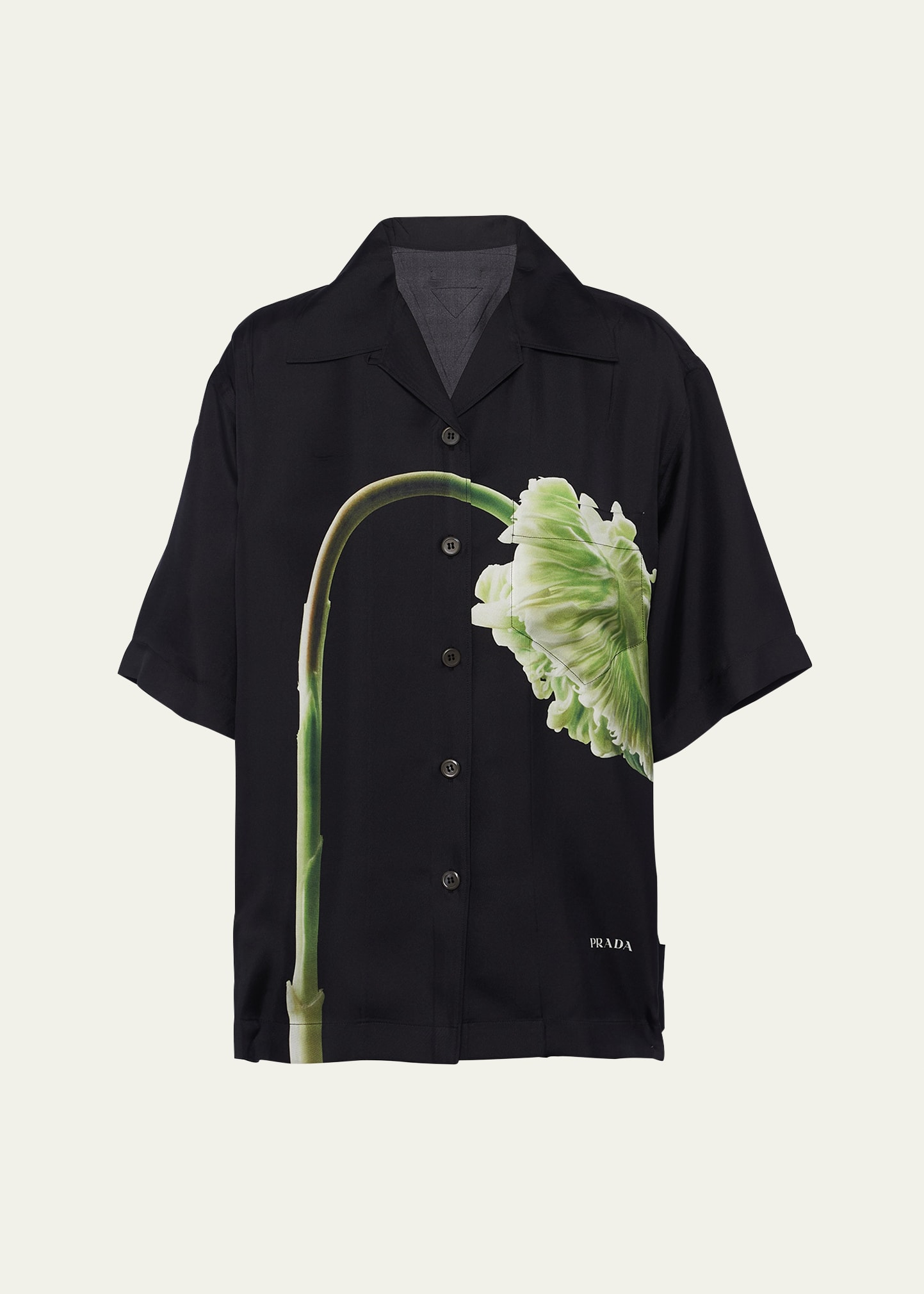 Shop Prada Flower Button Down Twill Shirt In F0002 Nero