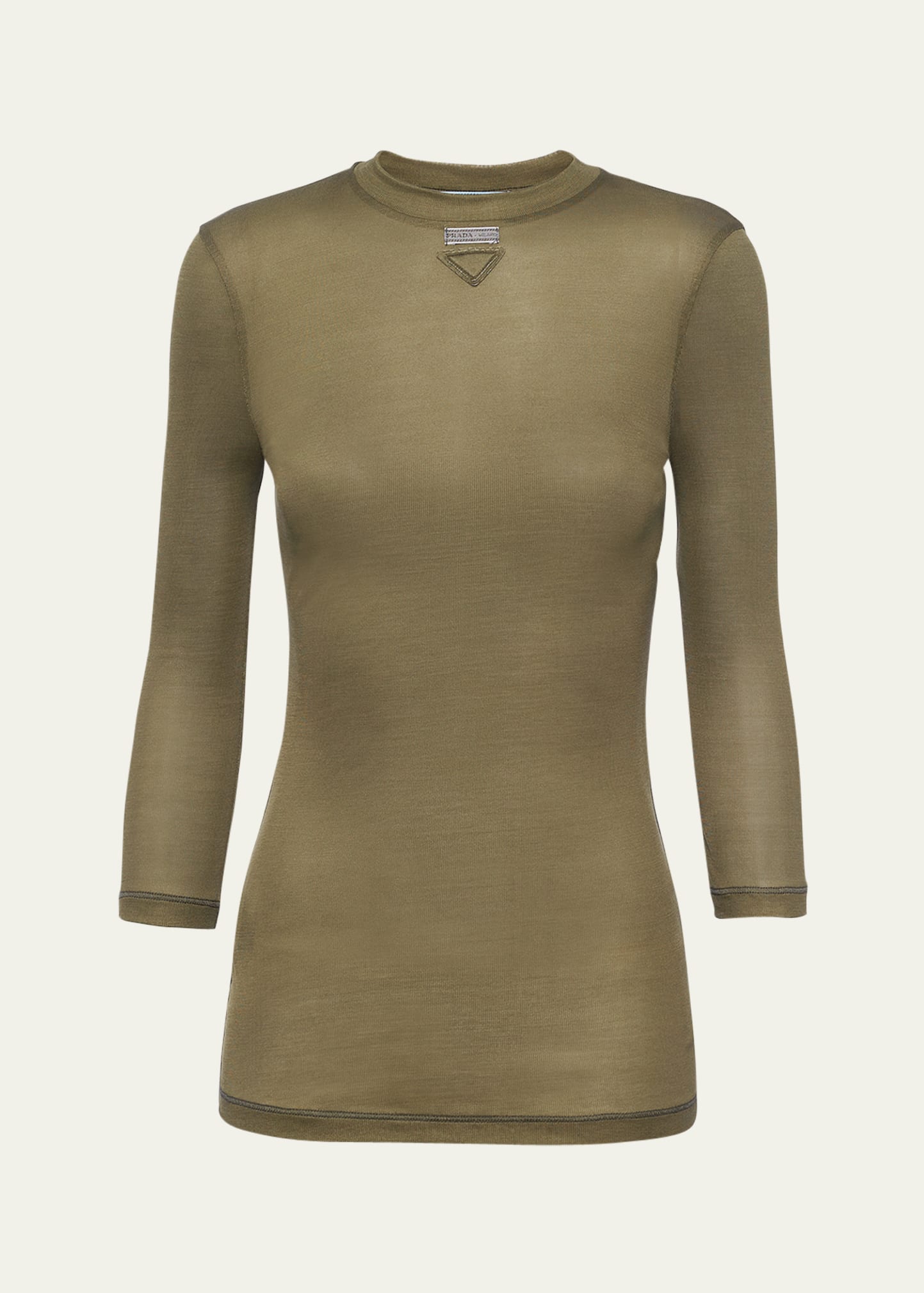 Shop Prada Three-quarter Sleeve Jersey Silk Top In F0052 Muschio